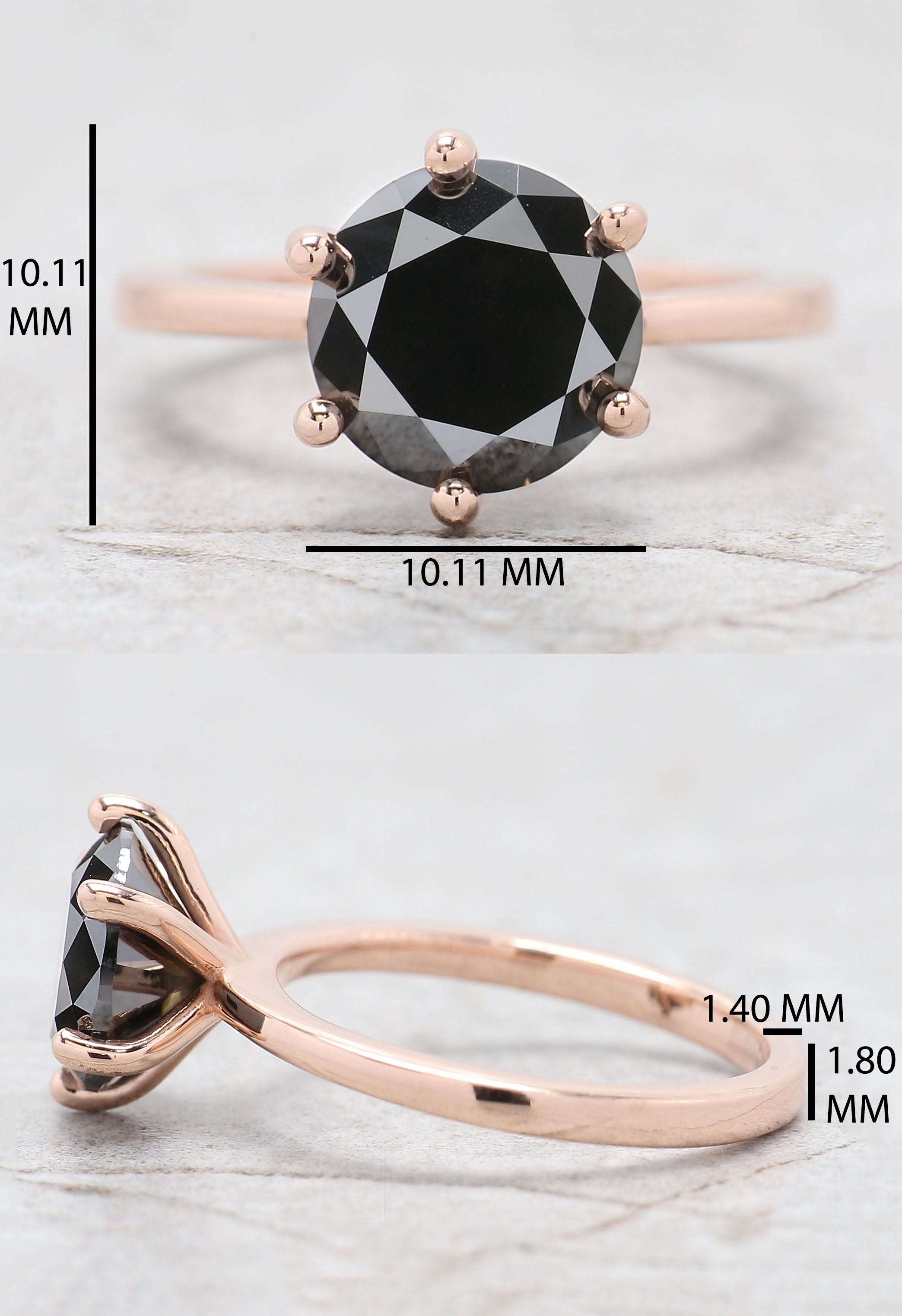 Round Cut Black Color Diamond Ring 2.65 Ct 8.55 MM Round Shape Diamond Ring 14K Solid Rose Gold Silver Engagement Ring Gift For Her QL9631