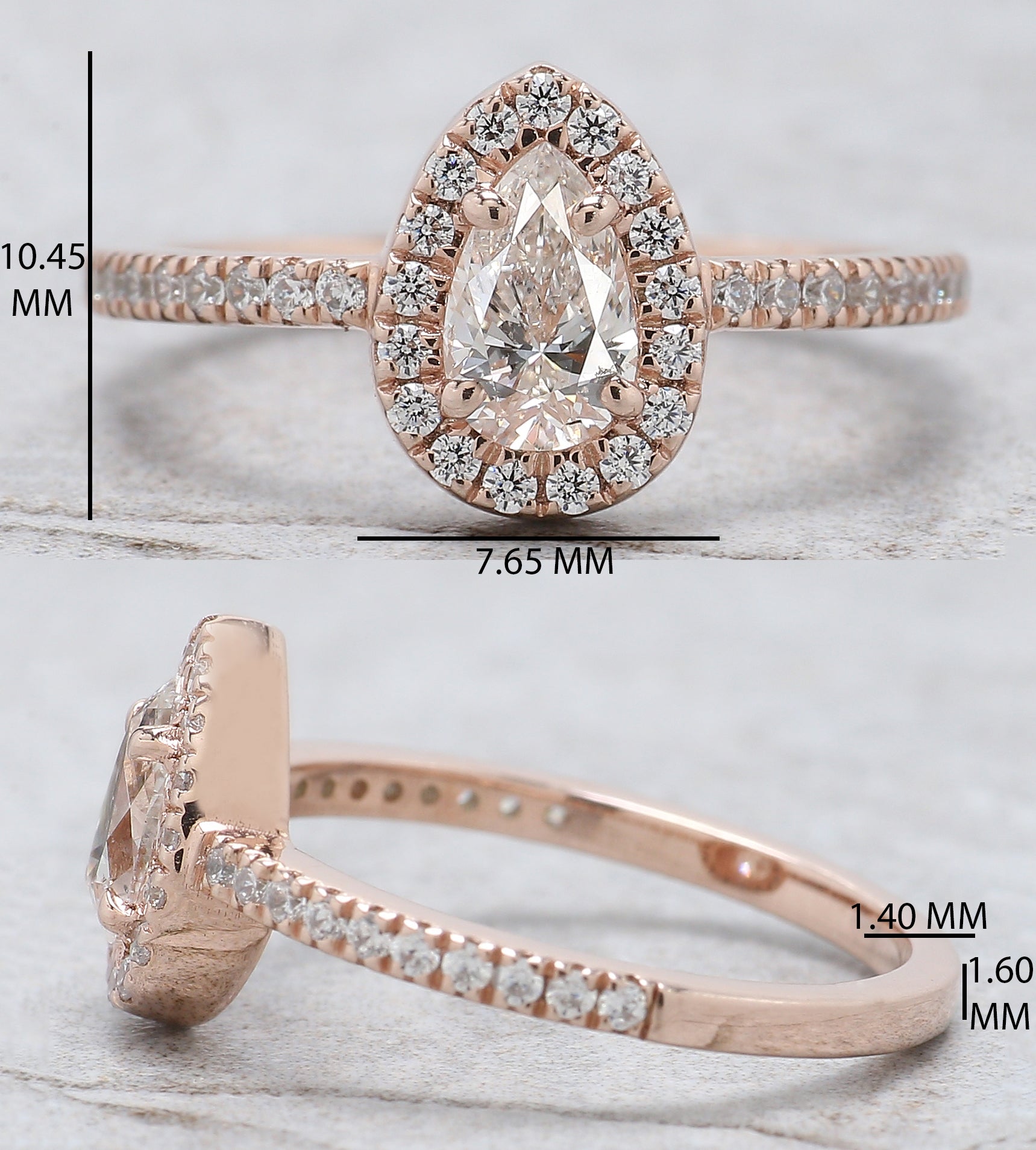Pear Cut White Color Diamond Ring 0.51 Ct 6.85 MM Pear Diamond Ring 14K Solid Rose Gold Silver Pear Engagement Ring Gift For Her QL9755
