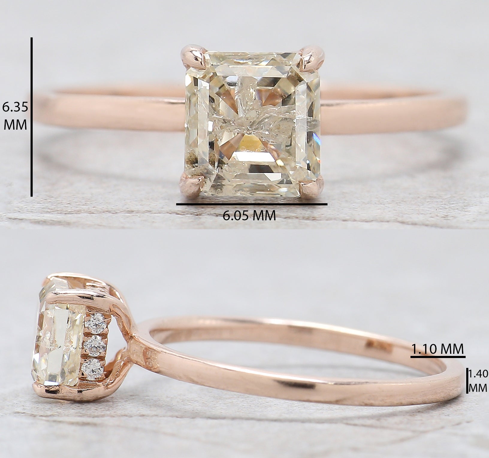 Square Cut Salt And Pepper Diamond Ring 1.31 Ct 5.91 MM Square Diamond Ring 14K Solid Rose Gold Silver Engagement Ring Gift For Her QL2574
