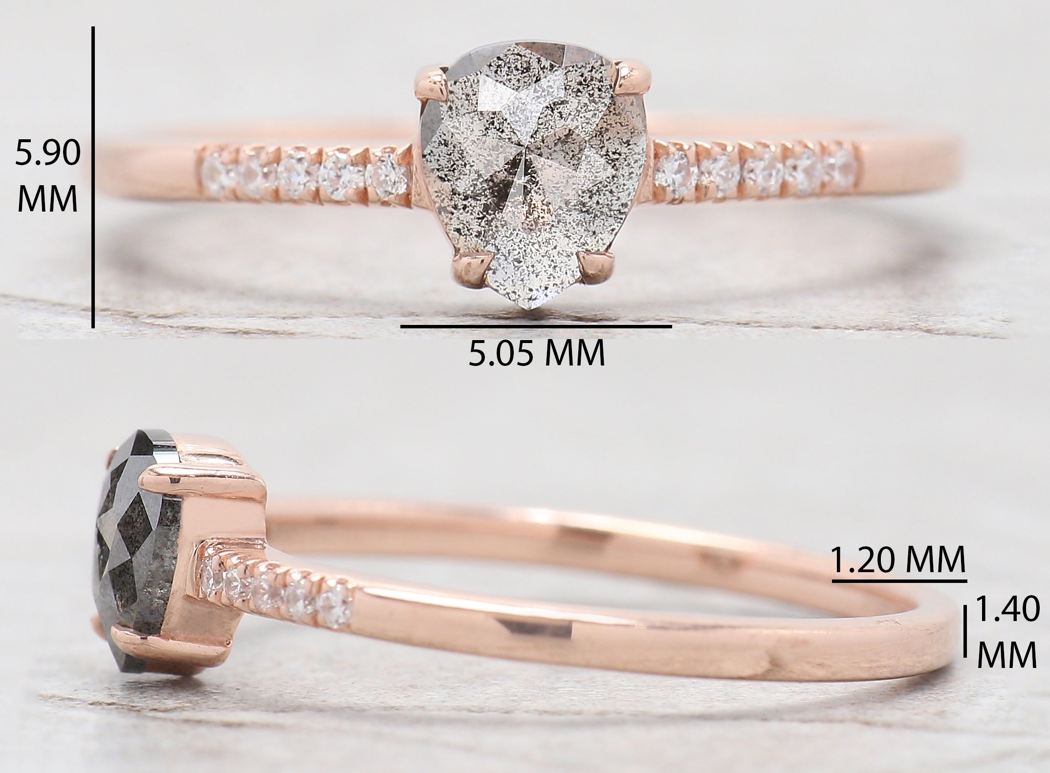 Heart Salt And Pepper Diamond Ring 0.39 Ct 5.80 MM Heart Shape Diamond Ring 14K Solid Rose Gold Silver Engagement Ring Gift For Her QL1746