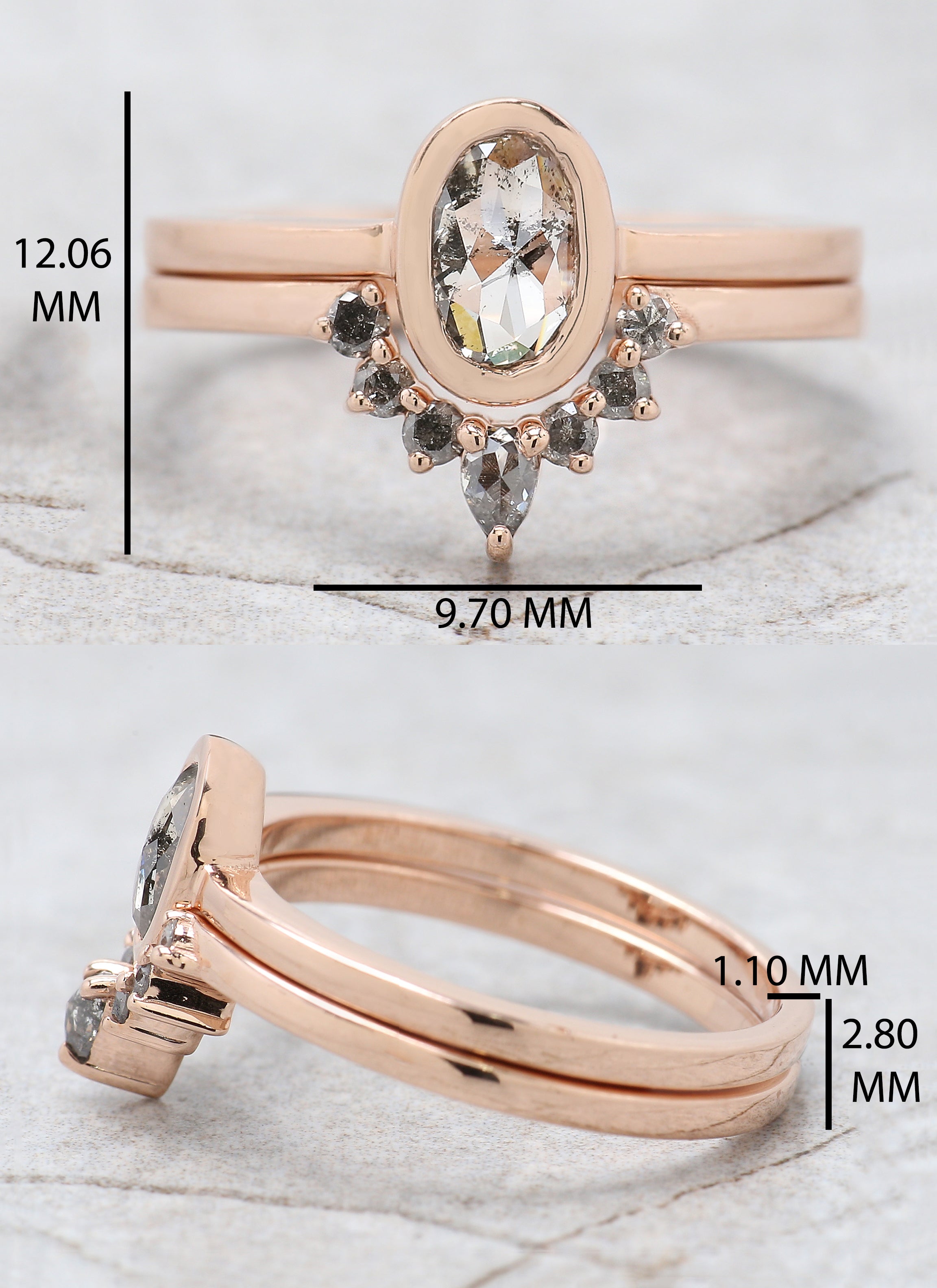 Oval Cut Salt And Pepper Diamond Ring 0.56 Ct 6.55 MM Oval Diamond Ring 14K Solid Rose Gold Silver Oval Engagement Ring Gift For Her QN578