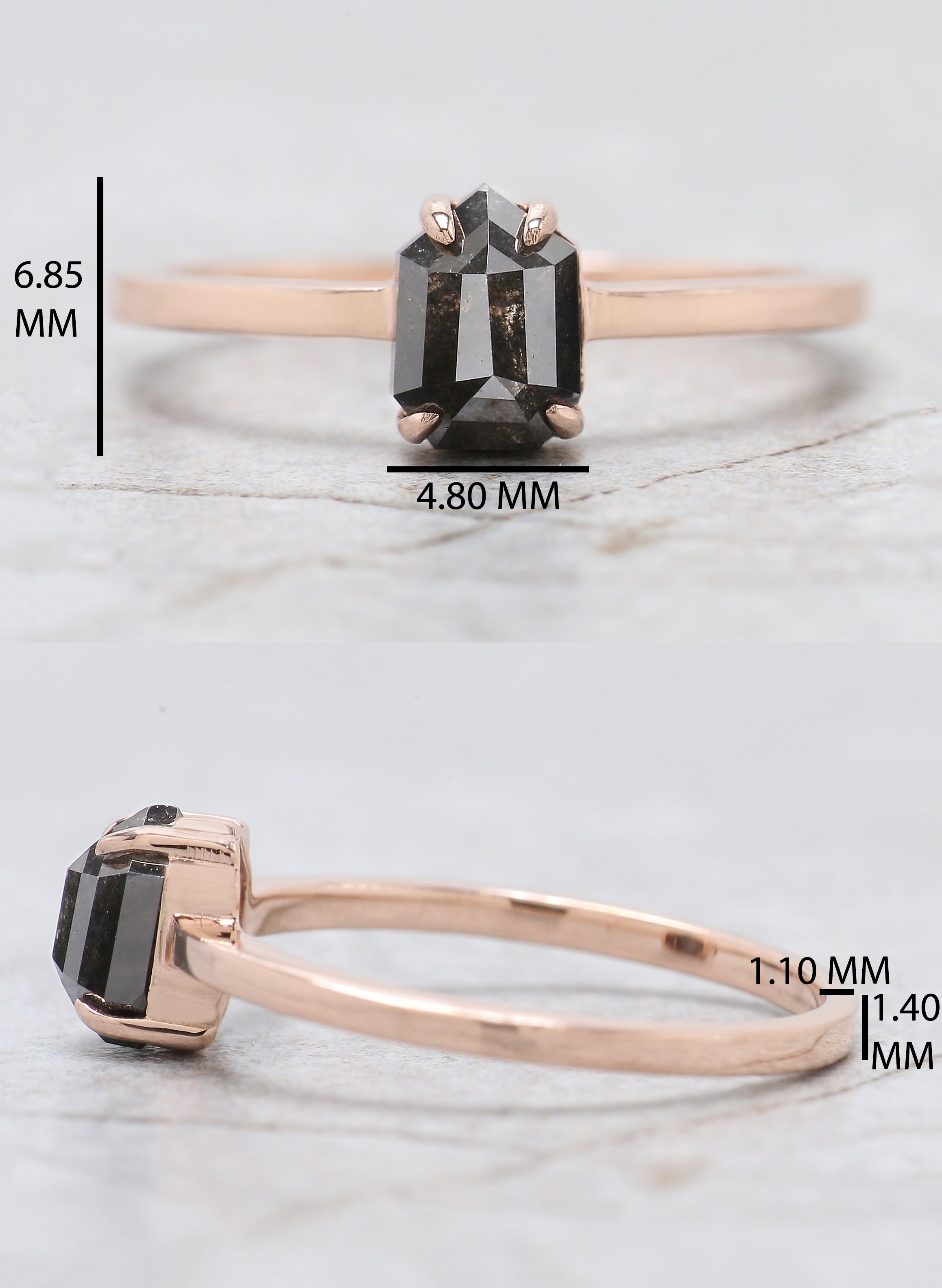 Shield Salt And Pepper Diamond Ring 0.98 Ct 6.80 MM Shield Shape Diamond Ring 14K Solid Rose Gold Silver Engagement Ring Gift For Her QN9345