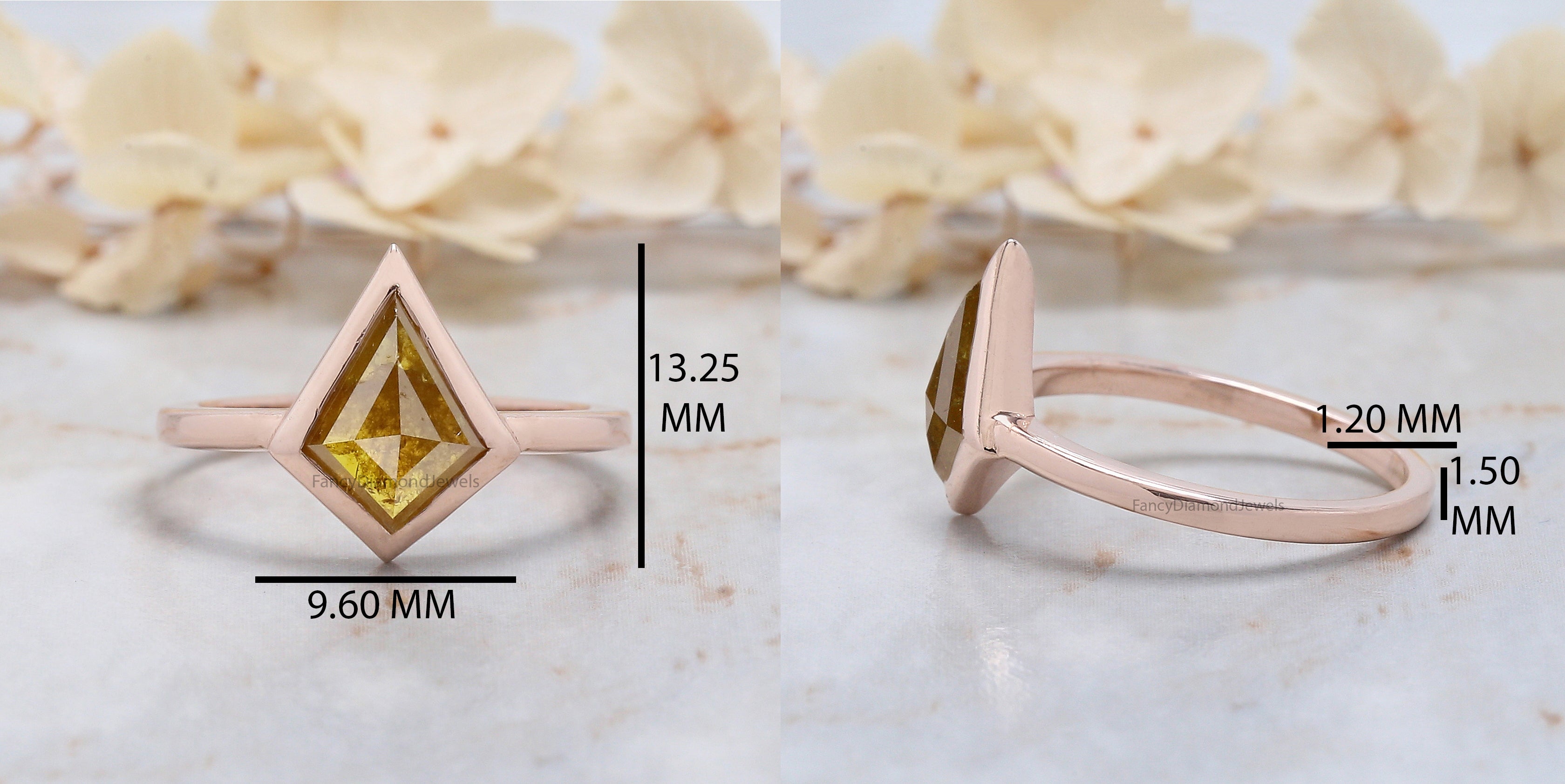 Kite Shape Yellow Color Diamond Ring 1.48 Ct 9.95 MM Kite Cut Diamond Ring 14K Solid Rose Gold Silver Engagement Ring Gift For Her QN660