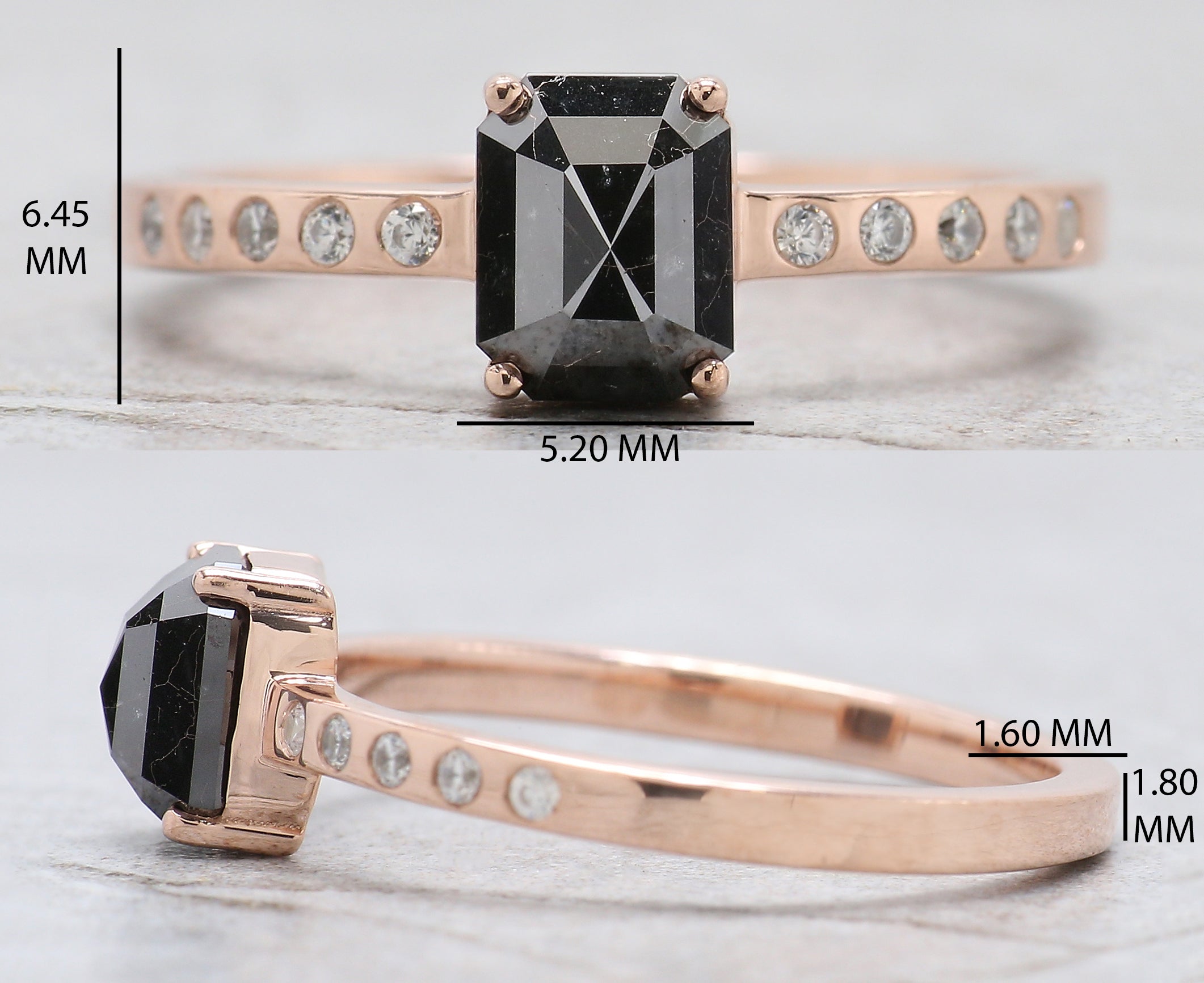 Emerald Cut Black Color Diamond Ring 1.07 Ct 6.26 MM Emerald Diamond Ring 14K Solid Rose Gold Silver Engagement Ring Gift For Her QL2217