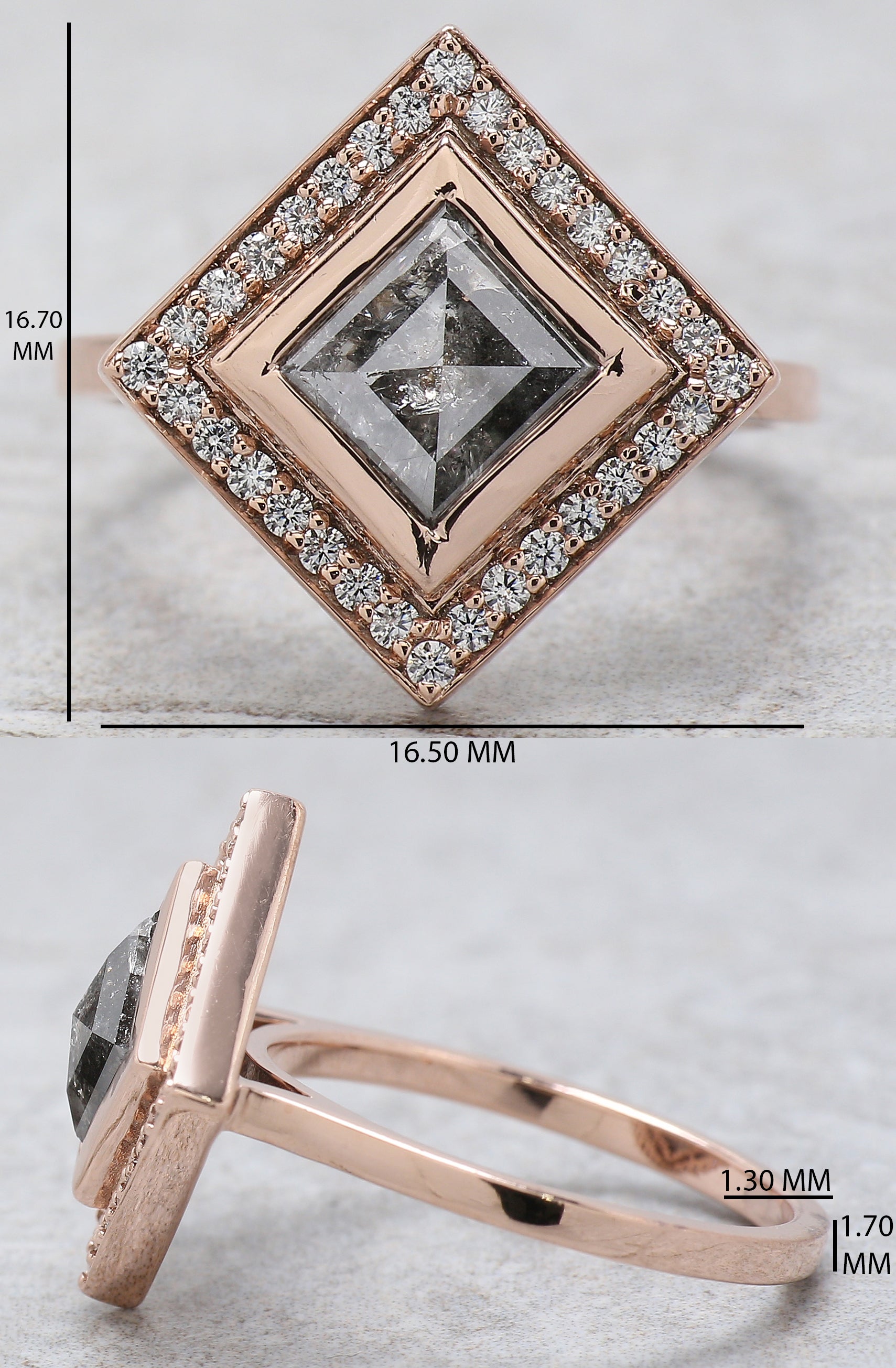 Kite Cut Salt And Pepper Diamond Ring 1.49 Ct 8.85 MM Kite Diamond Ring 14K Solid Rose Gold Silver Kite Engagement Ring Gift For Her QN863