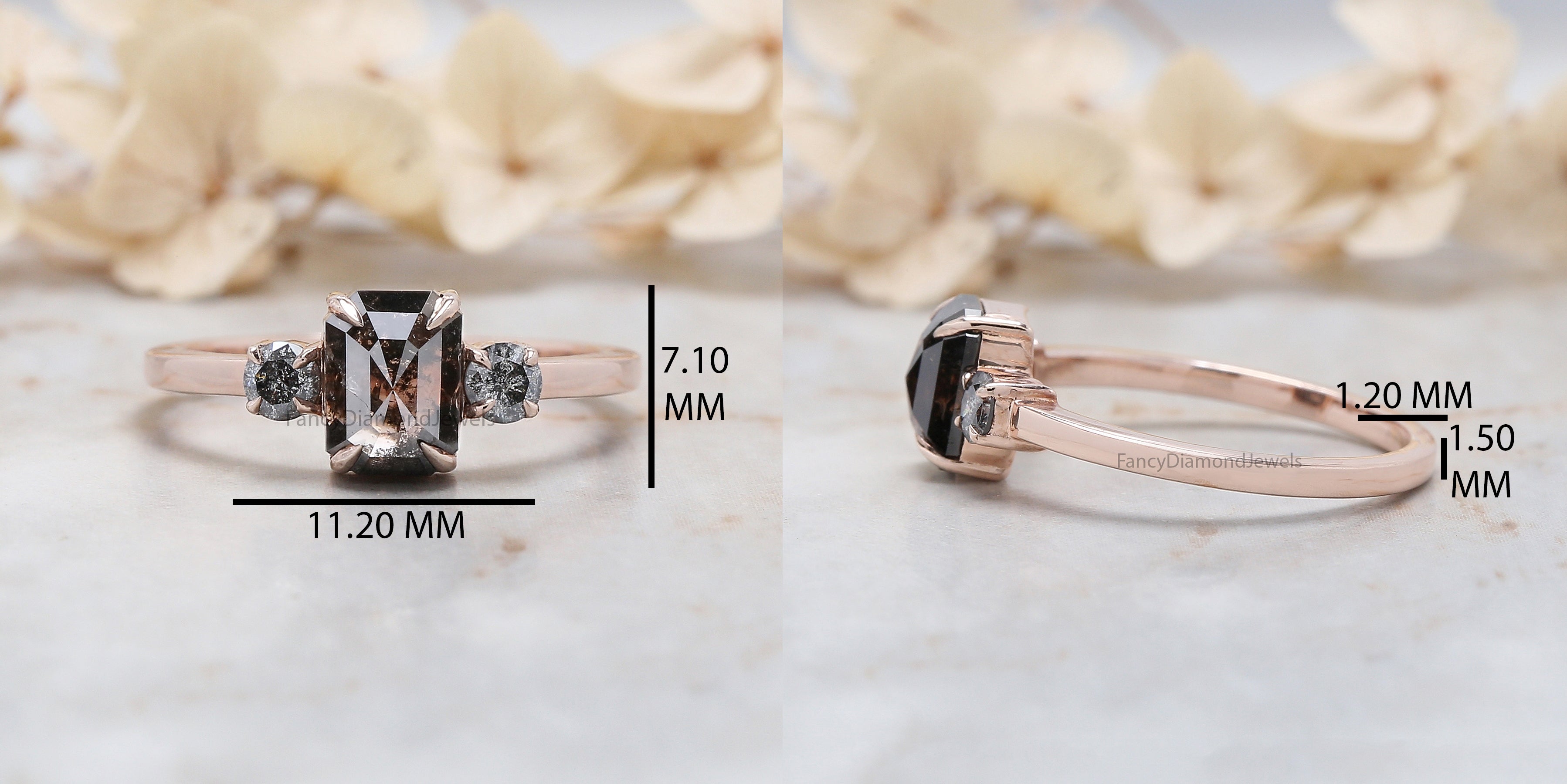Emerald Cut Black Color Diamond Ring 1.24 Ct 7.00 MM Emerald Diamond Ring 14K Solid Rose Gold Silver Engagement Ring Gift For Her QN615