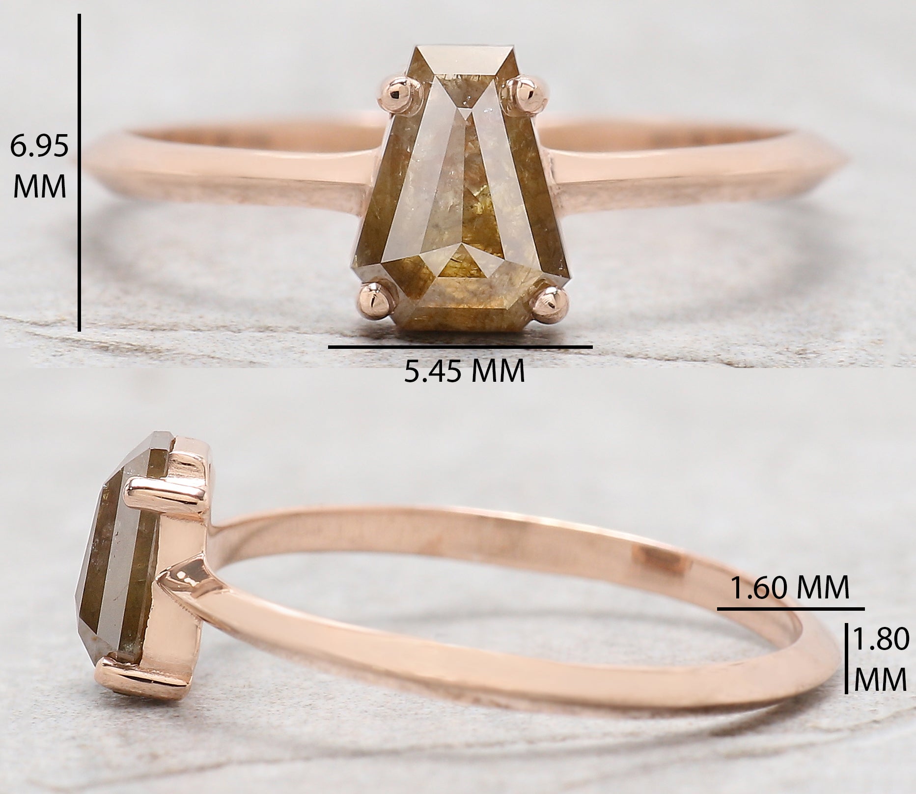 Coffin Cut Brown Color Diamond Ring 0.82 Ct 6.90 MM Coffin Diamond Ring 14K Solid Rose Gold Silver Engagement Ring Gift For Her QN985