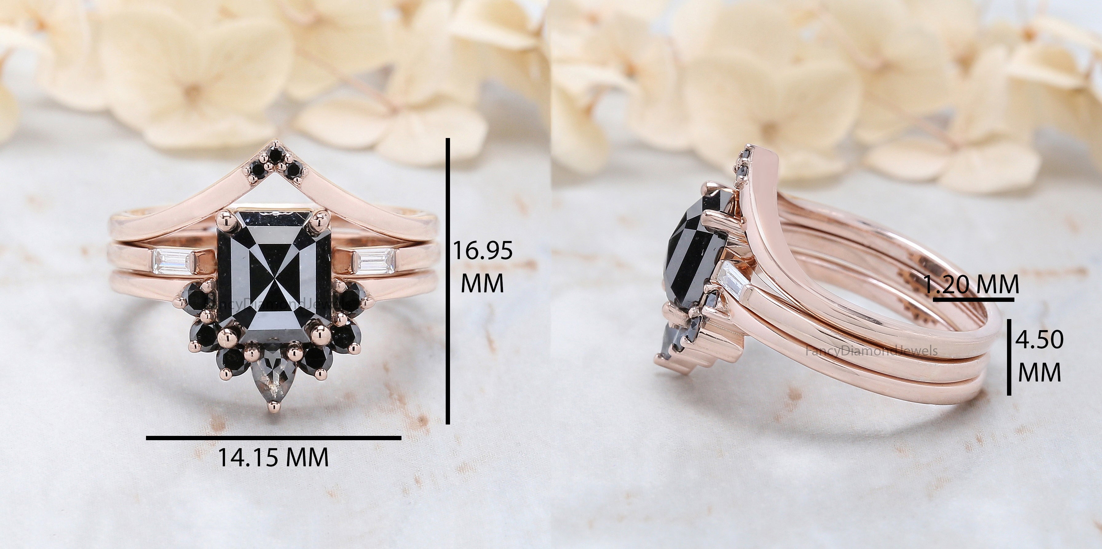 Emerald Cut Black Color Diamond Ring 2.12 Ct 7.95 MM Emerald Diamond Ring 14K Solid Rose Gold Silver Engagement Ring Gift For Her QN628