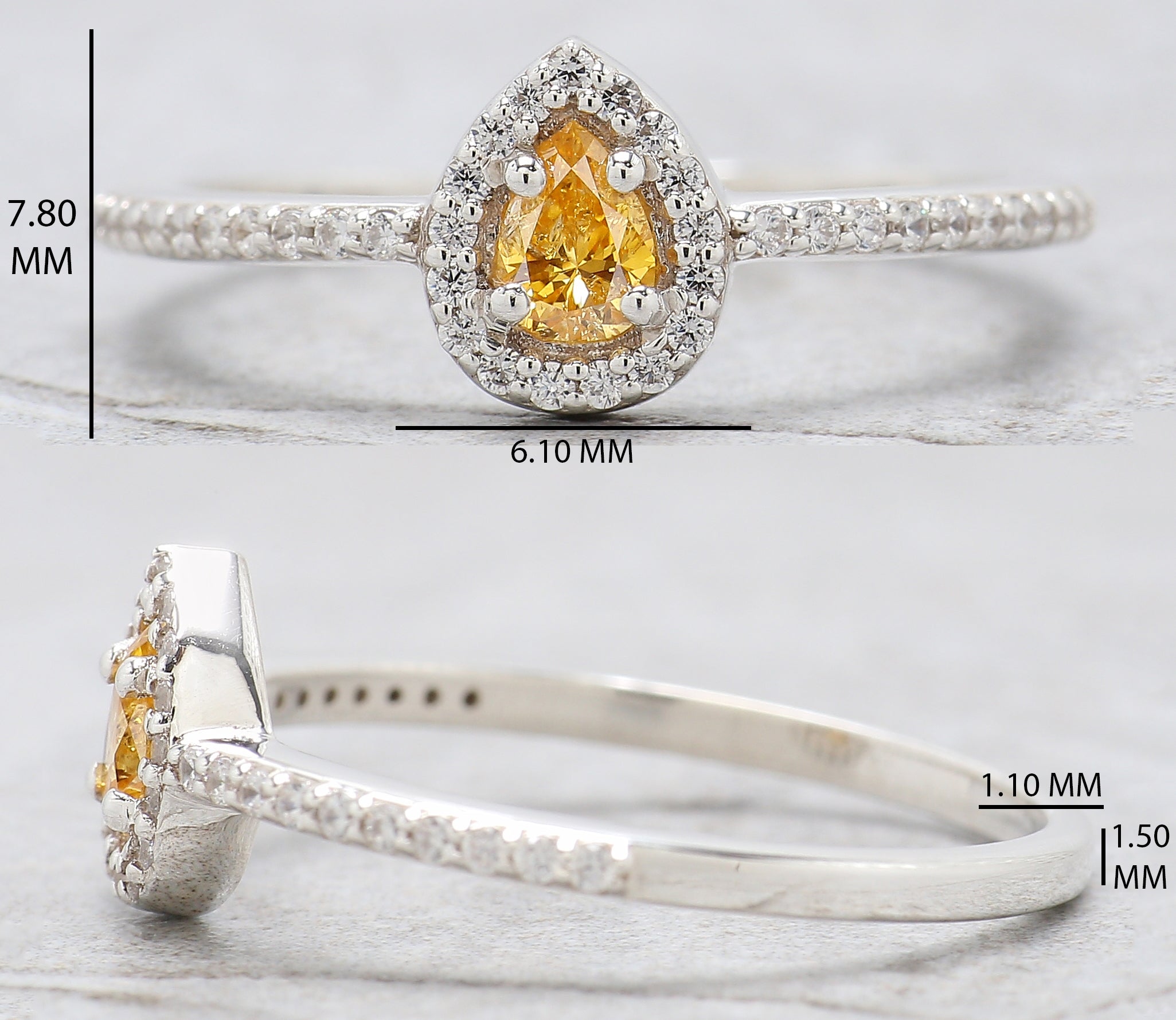 Pear Cut Orange Color Diamond Ring 0.20 Ct 4.50 MM Pear Diamond Ring 14K Solid White Gold Silver Pear Engagement Ring Gift For Her QL5669