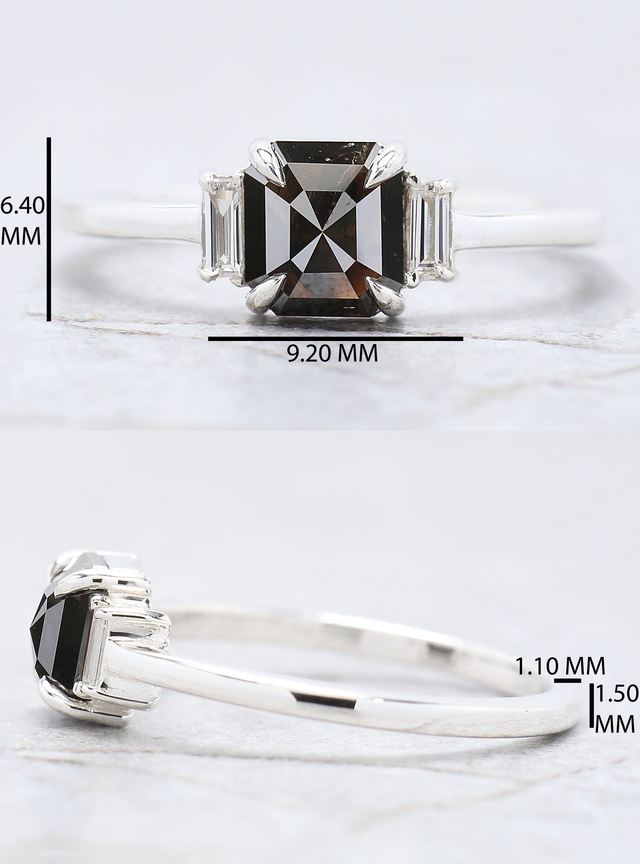 IGI Certified Emerald Cut Black Diamond Ring 1.22 Ct 6.30 MM Emerald Diamond Ring 14K White Gold Silver Engagement Ring Gift For Her QL8539