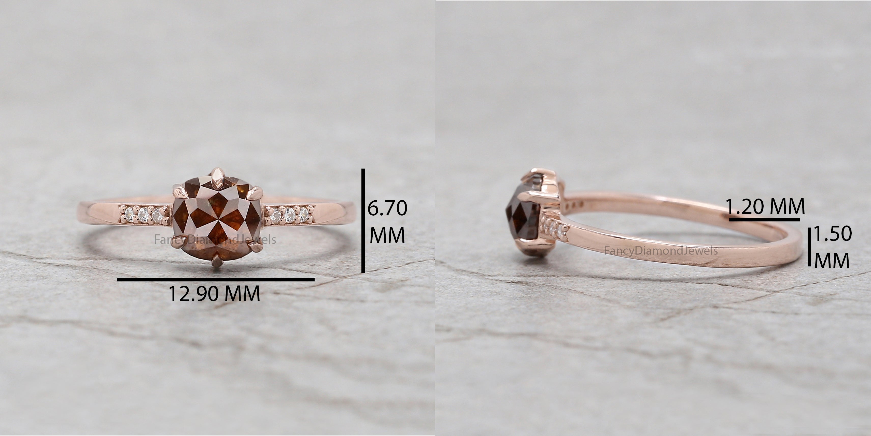 Cushion Shape Brown Color Diamond Ring 1.01 Ct 5.73 MM Cushion Diamond Ring 14K Solid Rose Gold Silver Engagement Ring Gift For Her QL2888
