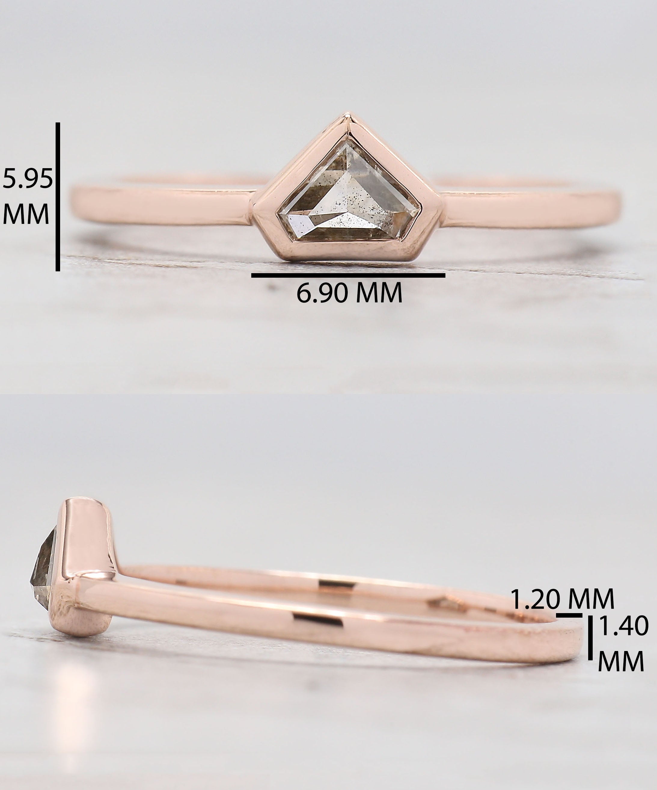 Shield Cut Salt And Pepper Diamond Ring 0.39 Ct 4.35 MM Shield Diamond Ring 14K Solid Rose Gold Silver Engagement Ring Gift For Her QL246