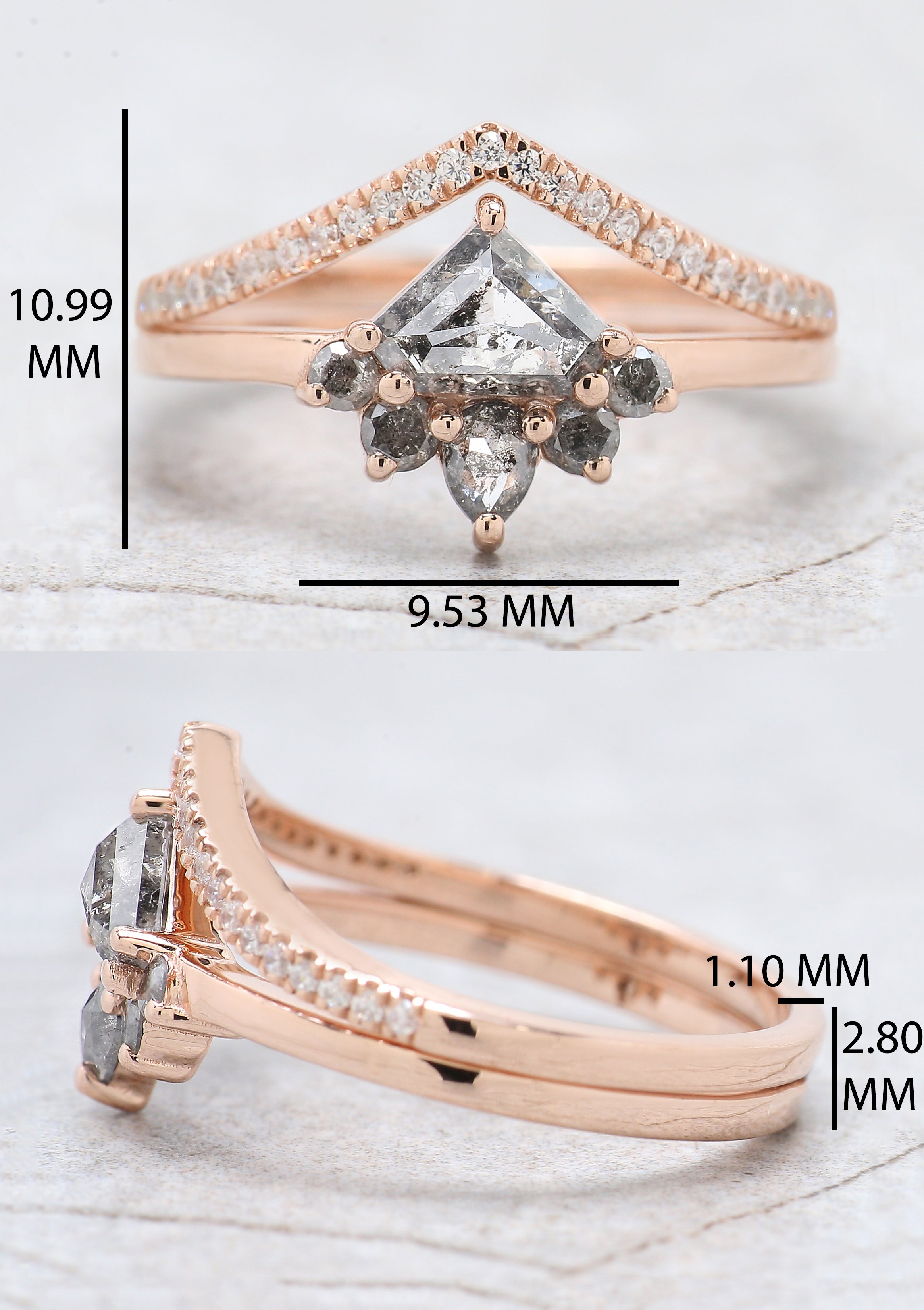 Shield Cut Salt And Pepper Diamond Ring 0.60 Ct 4.70 MM Shield Diamond Ring 14K Solid Rose Gold Silver Engagement Ring Gift For Her QN756