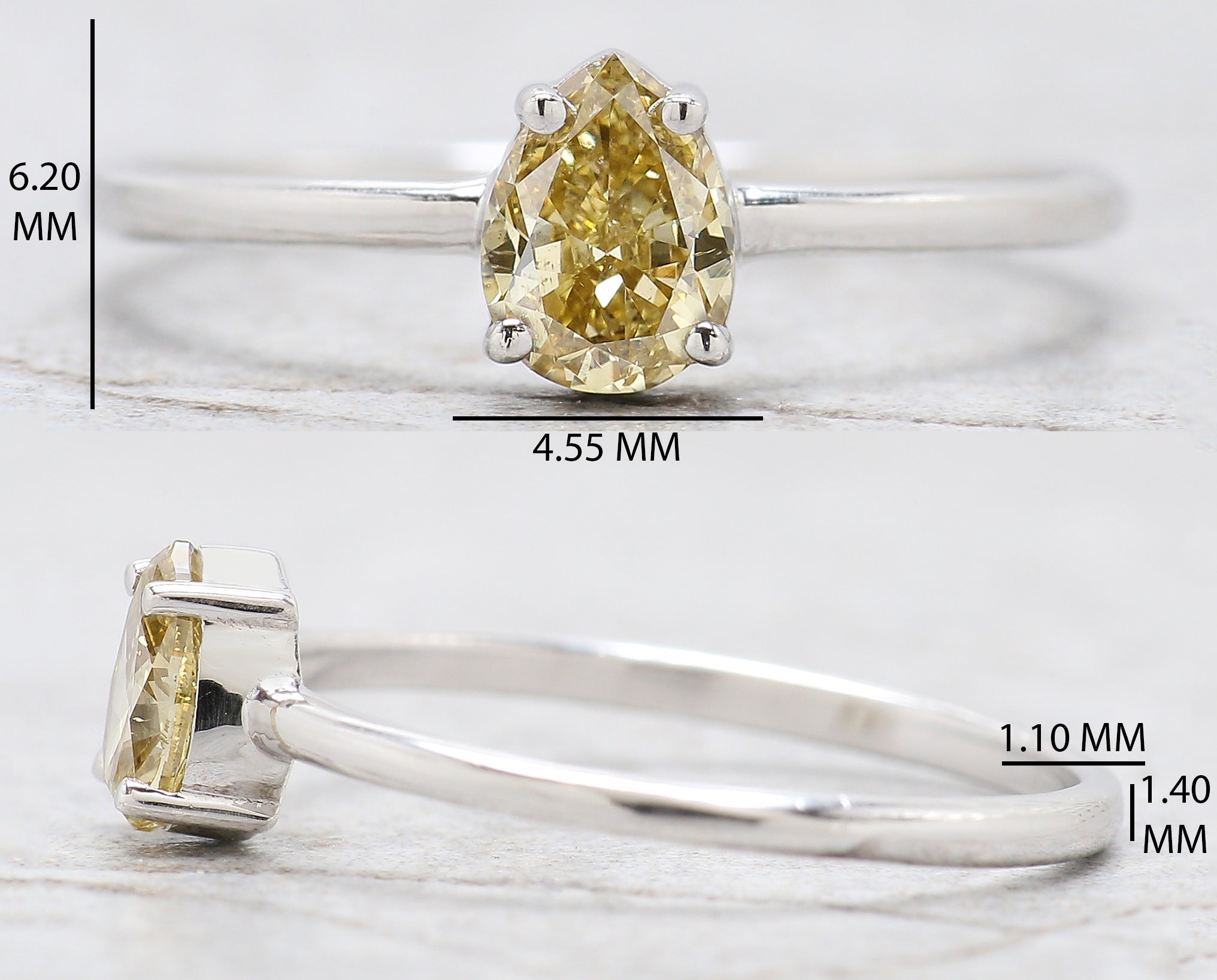 Pear Shape Yellow Color Diamond Ring 0.53 Ct 6.00 MM Pear Cut Diamond Ring 14K Solid White Gold Silver Engagement Ring Gift For Her QN6985