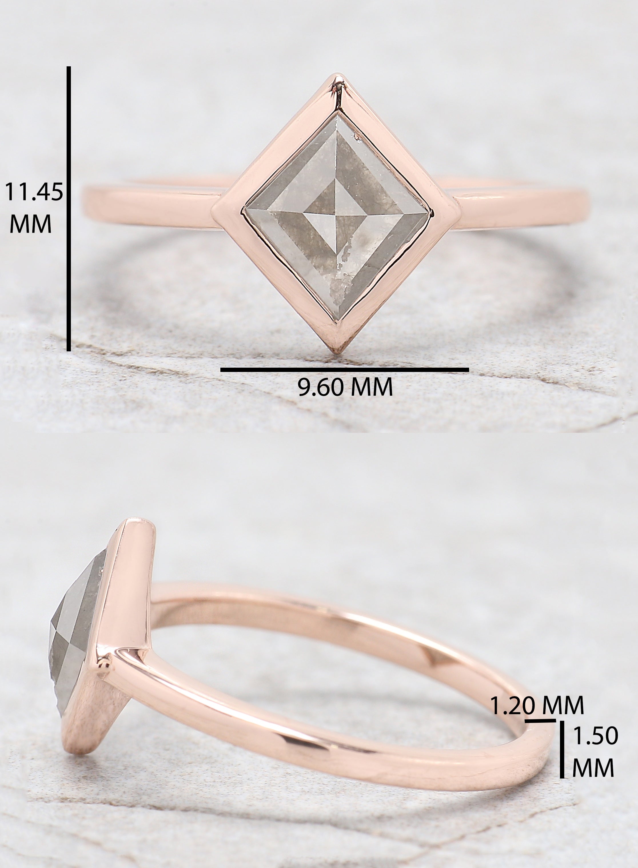 Kite Cut Salt And Pepper Diamond Ring 1.00 Ct 9.10 MM Kite Diamond Ring 14K Solid Rose Gold Silver Kite Engagement Ring Gift For Her QL7955