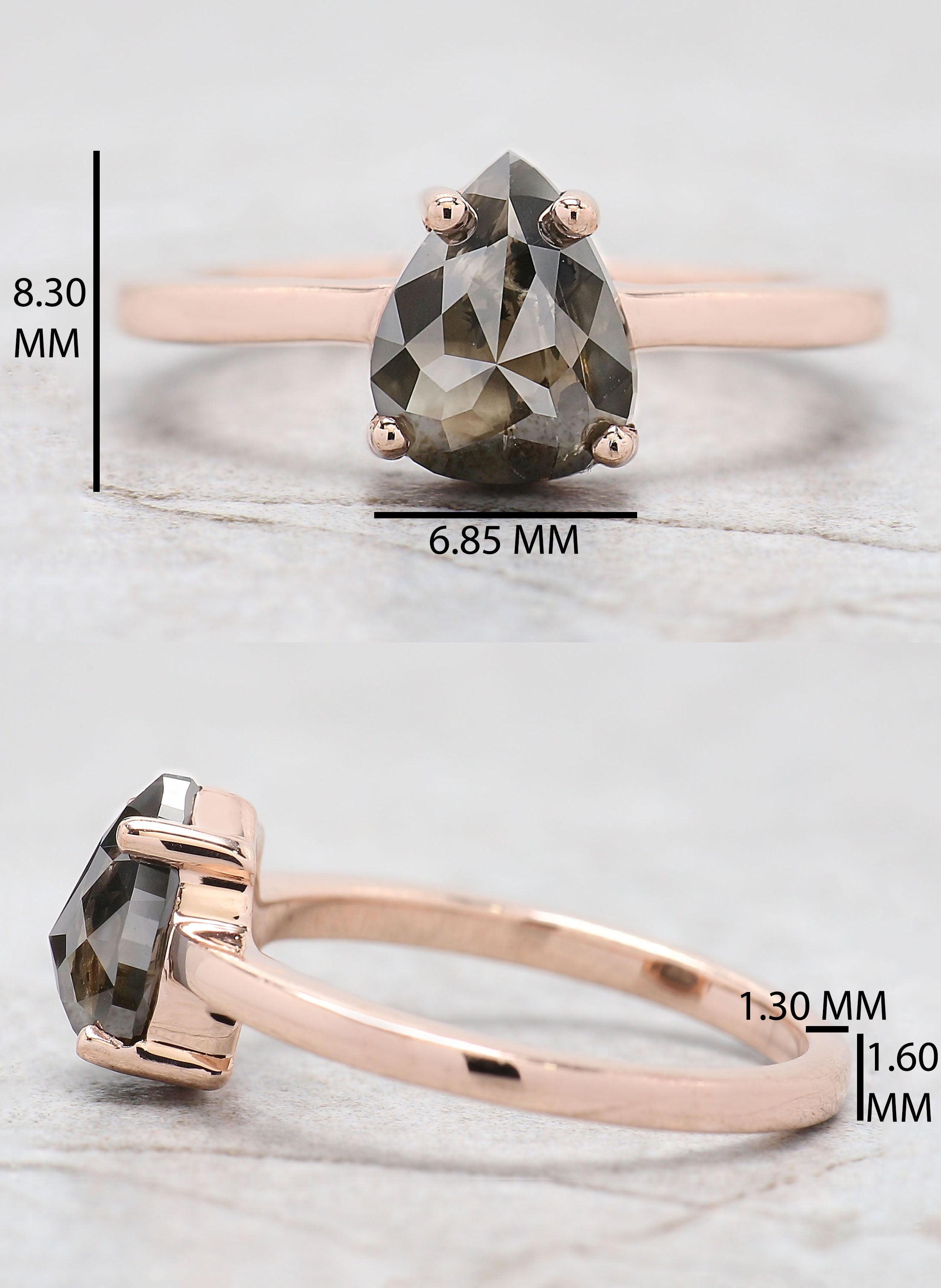 Pear Cut Brown Color Diamond Ring 1.80 Ct 8.30 MM Pear Diamond Ring 14K Solid Rose Gold Silver Pear Engagement Ring Gift For Her QL8894