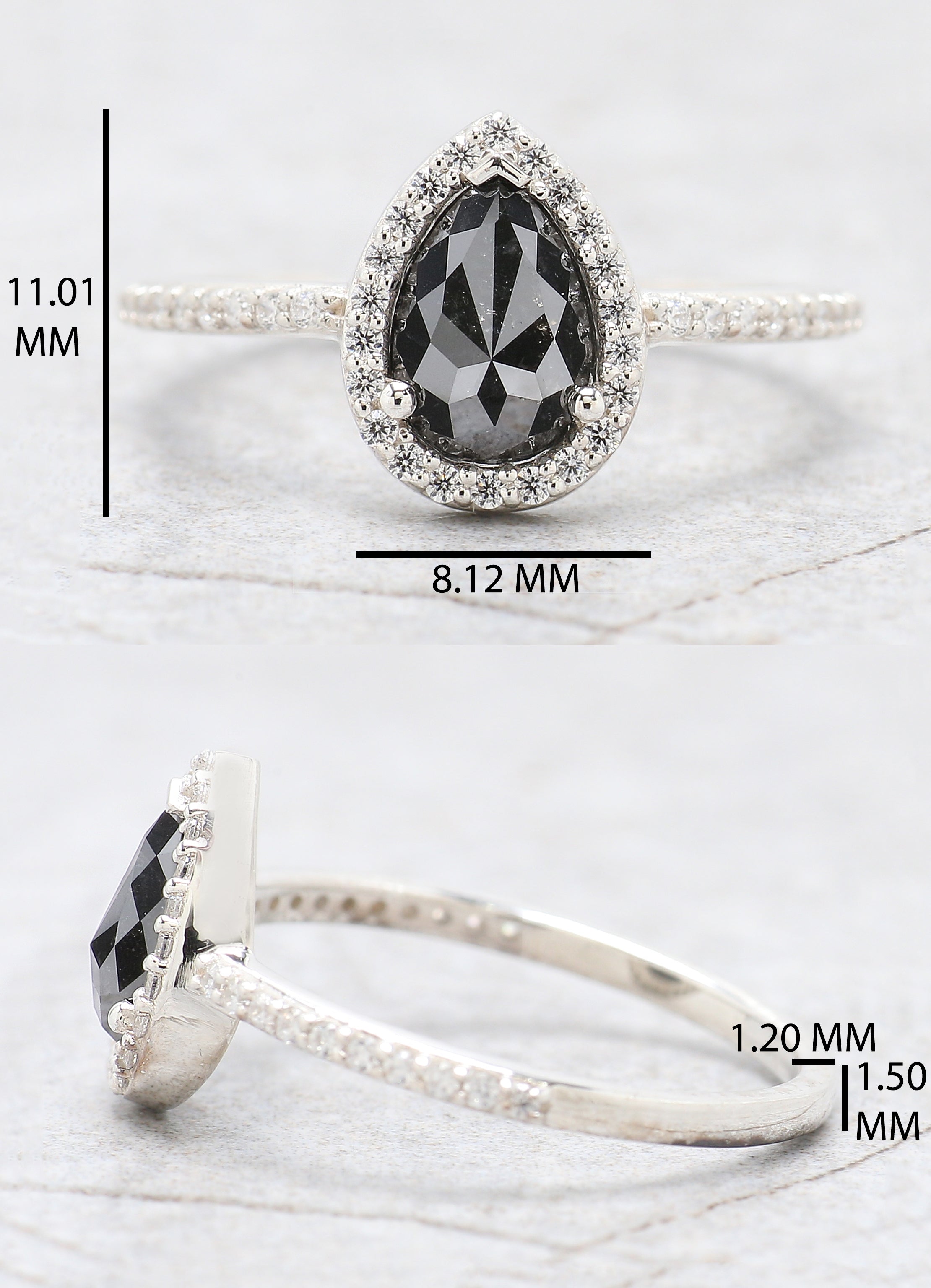 Pear Shape Black Color Diamond Ring 0.89 Ct 7.65 MM Pear Cut Diamond Ring 14K Solid White Gold Silver Engagement Ring Gift For Her QN1754