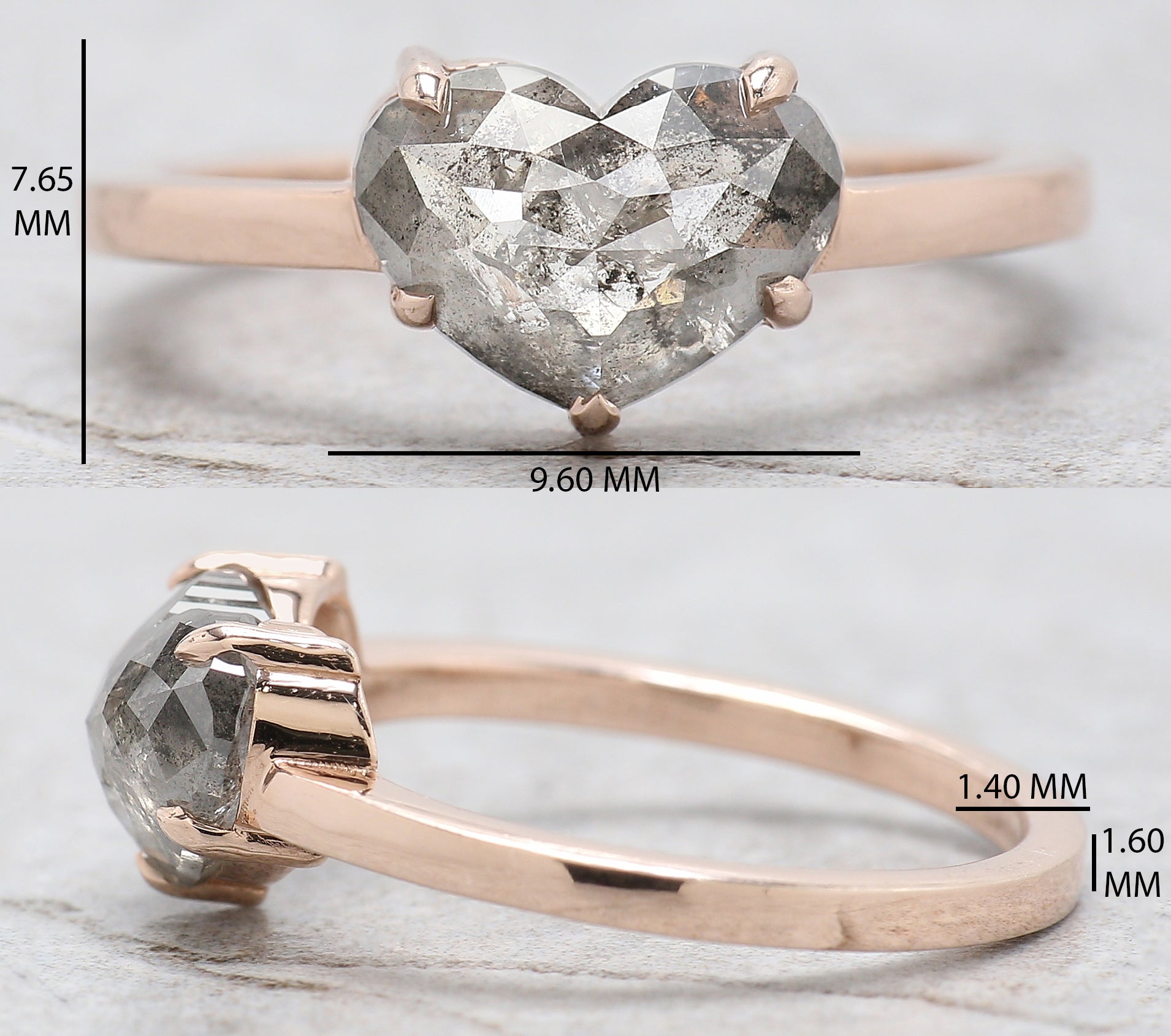 Heart Cut Salt And Pepper Diamond Ring 2.04 Ct 7.00 MM Heart Shape Diamond Ring 14K Solid Rose Gold Silver Engagement Ring Gift For Her QL7839