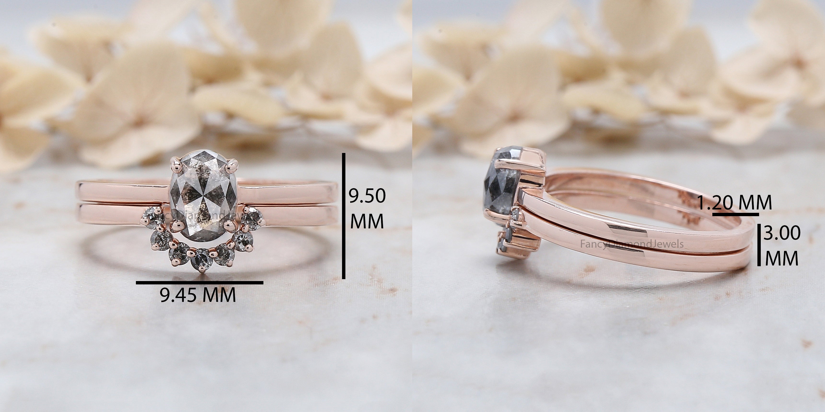 1.00 Ct Natural Oval Cut Salt and Pepper Diamond Ring 6.85 MM Oval Cut Diamond Ring 14K Solid Rose Gold Silver Oval Engagement Ring QN1207