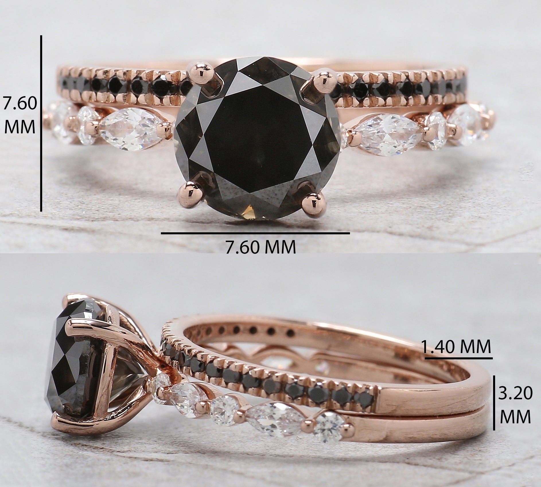Round Cut Black Color Diamond Ring 2.18 Ct 7.55 MM Round Shape Diamond Ring 14K Solid Rose Gold Silver Engagement Ring Gift For Her QL9628