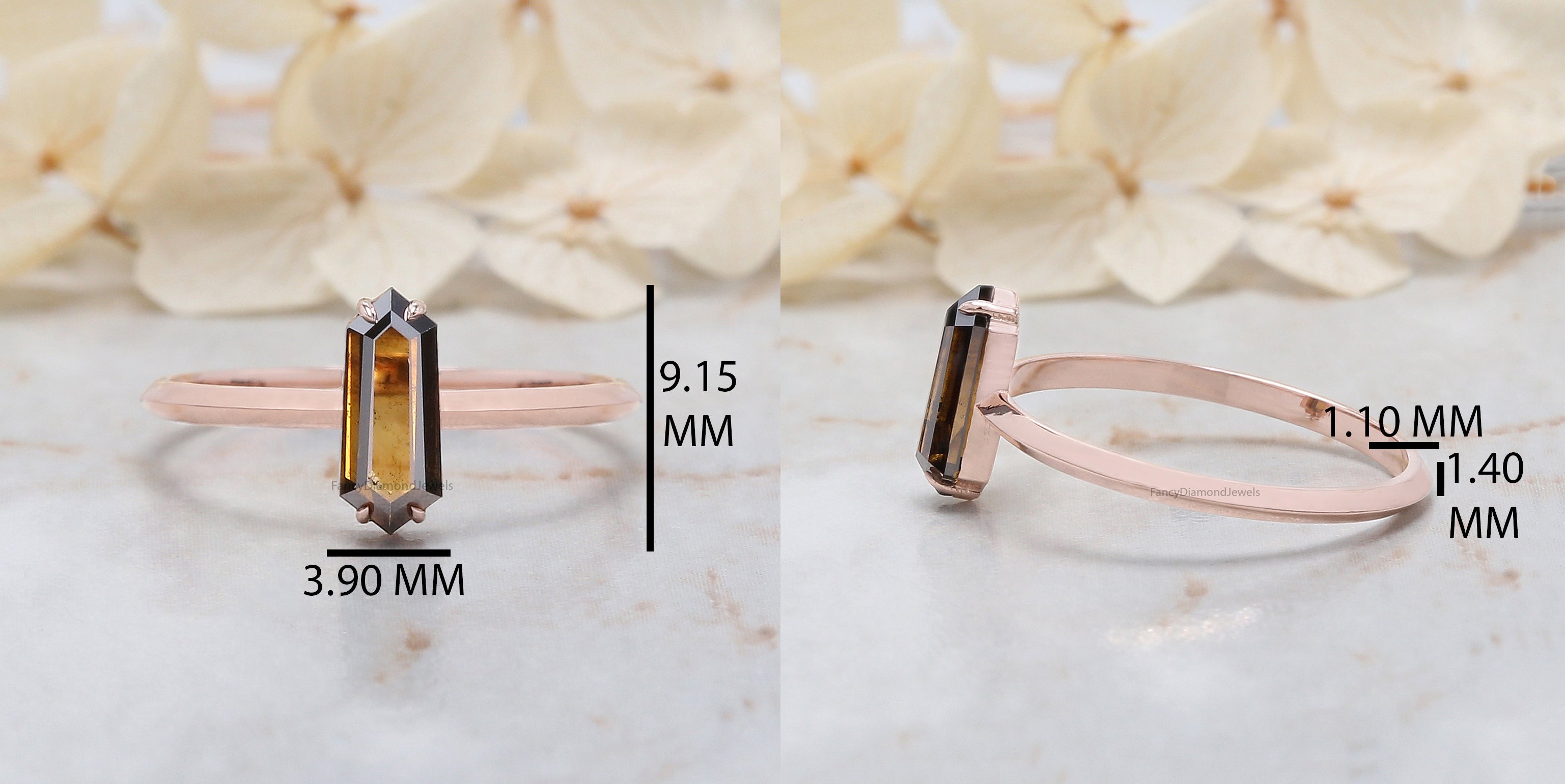 Shield Shape Brown Color Diamond Ring 0.82 Ct 9.00 MM Shield Cut Diamond Ring 14K Solid Rose Gold Silver Engagement Ring Gift For Her QL1658