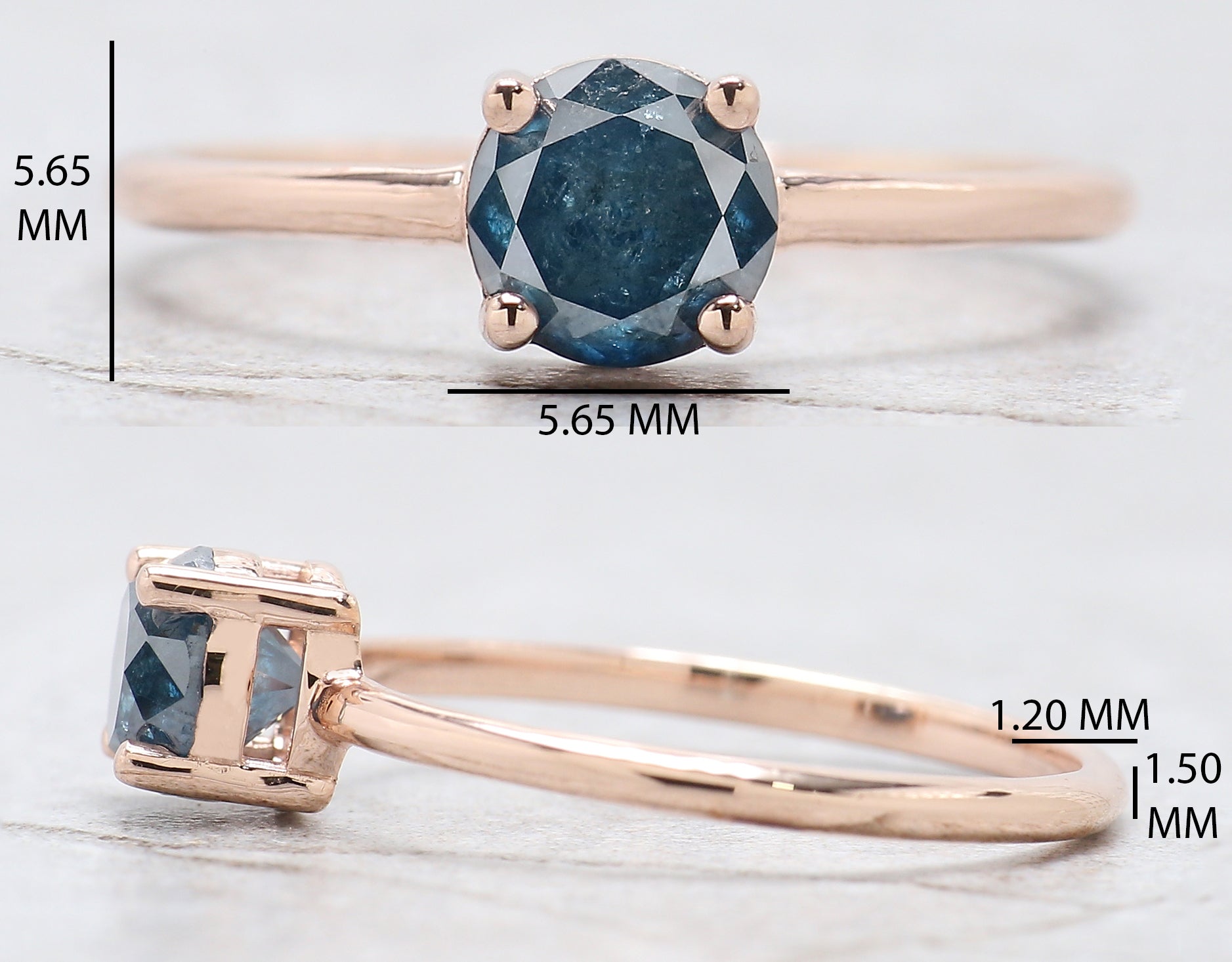 Round Cut Blue Color Diamond Ring 0.95 Ct 5.50 MM Round Shape Diamond Ring 14K Rose Gold Silver Round Engagement Ring Gift For Her QN9923