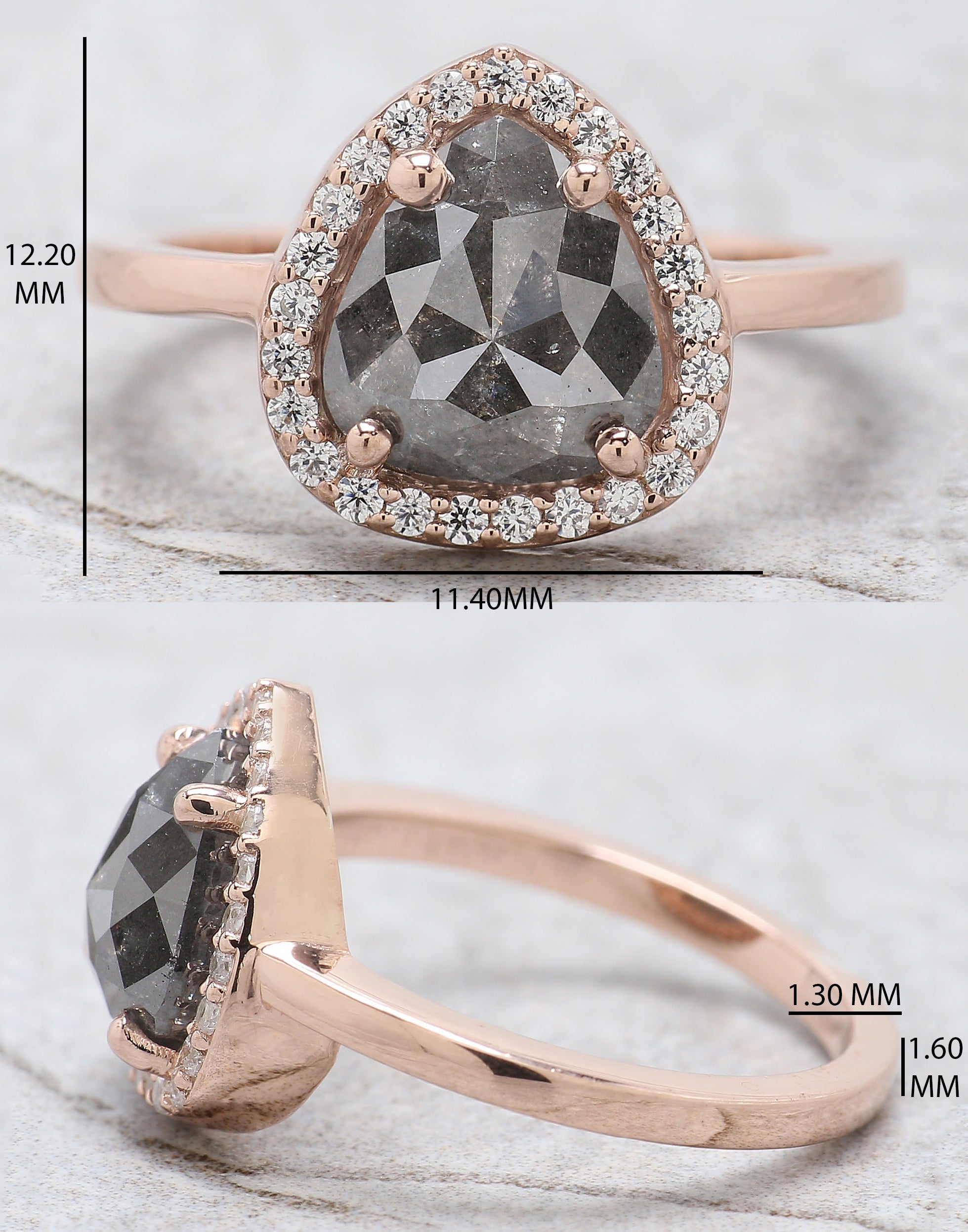 Pear Cut Salt And Pepper Diamond Ring 1.95 Ct 8.85 MM Pear Diamond Ring 14K Solid Rose Gold Silver Pear Engagement Ring Gift For Her QN9245