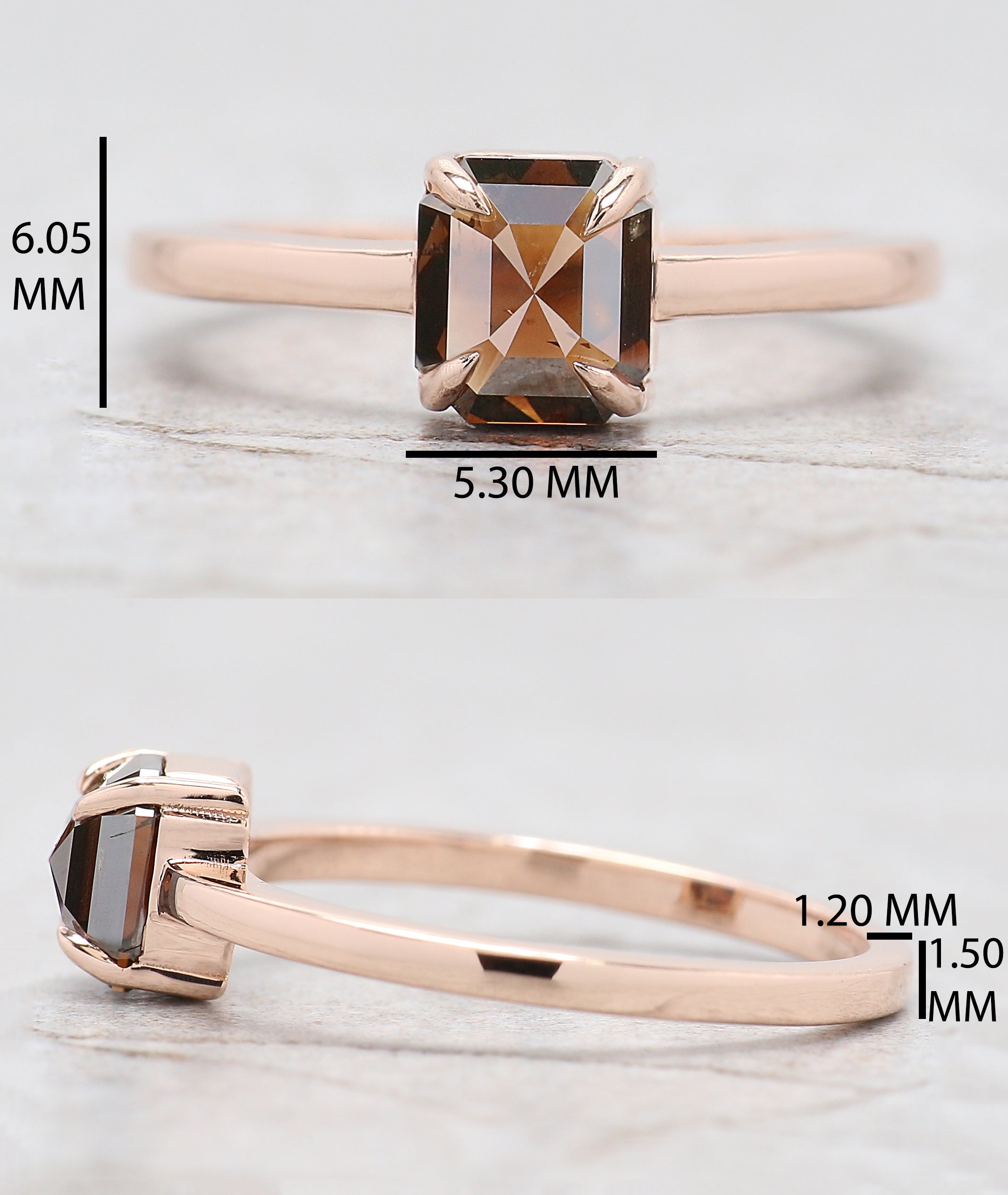 IGI Certified Emerald Brown Diamond Ring 1.10 Ct 5.90 MM Emerald Diamond Ring 14K Rose Gold Silver Engagement Ring Gift For Her QL7721