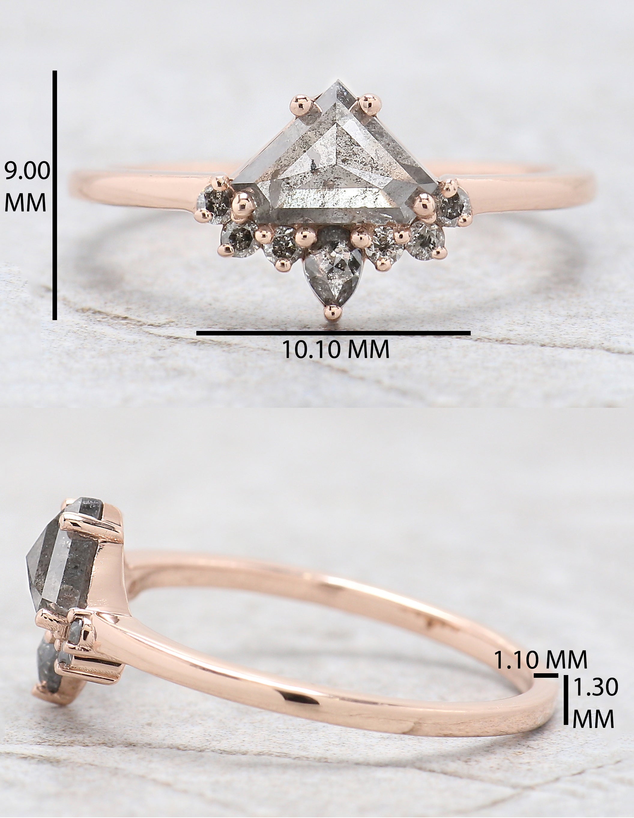 Shield Cut Salt And Pepper Diamond Ring 0.77 Ct 5.25 MM Shield Diamond Ring 14K Solid Rose Gold Silver Engagement Ring Gift For Her QL441