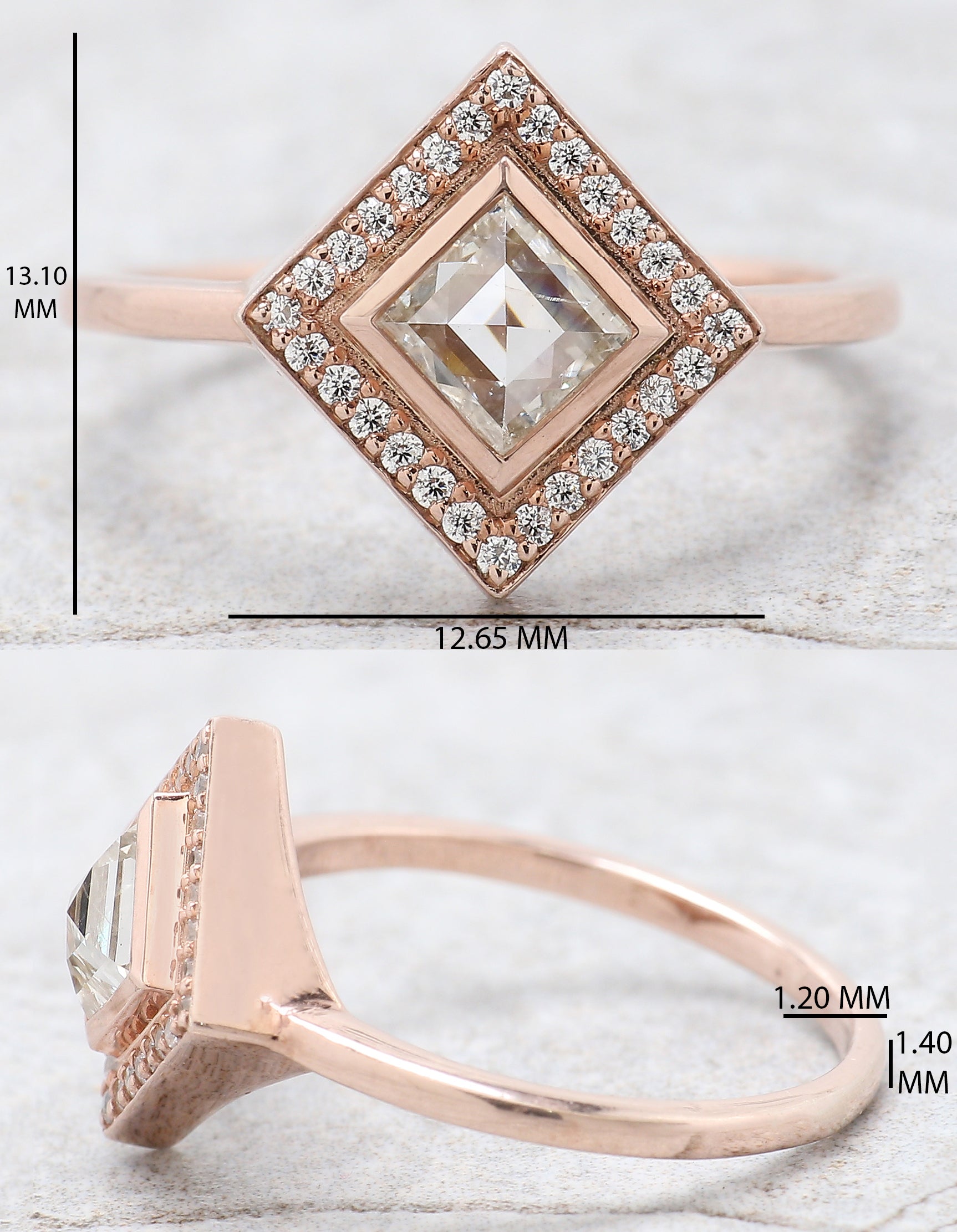 Kite Cut Salt And Pepper Diamond Ring 0.49 Ct 6.28 MM Kite Diamond Ring 14K Solid Rose Gold Silver Kite Engagement Ring Gift For Her QL2686
