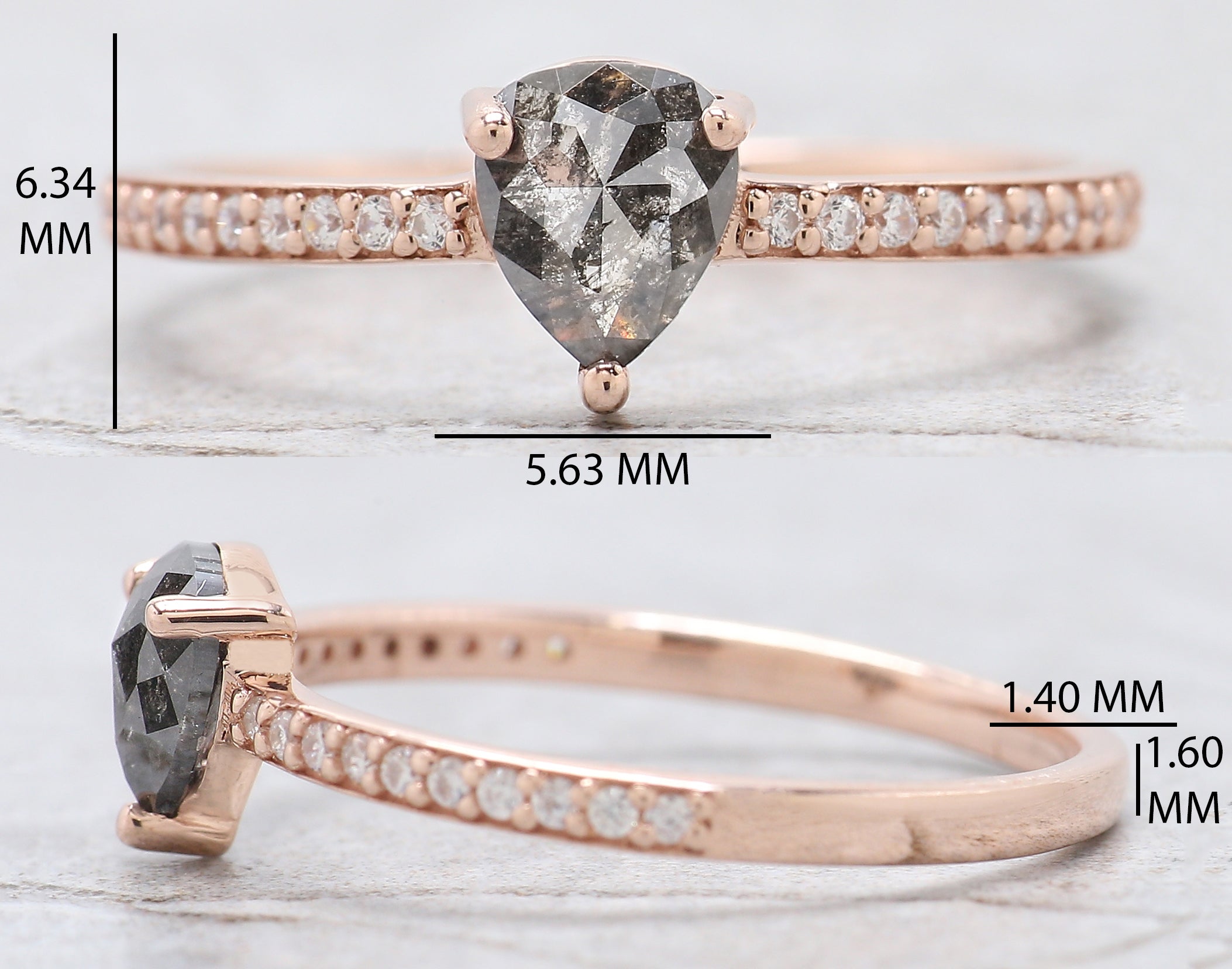 Heart Salt And Pepper Diamond Ring 0.48 Ct 5.70 MM Heart Cut Diamond Ring 14K Solid Rose Gold Silver Engagement Ring Gift For Her QK2534