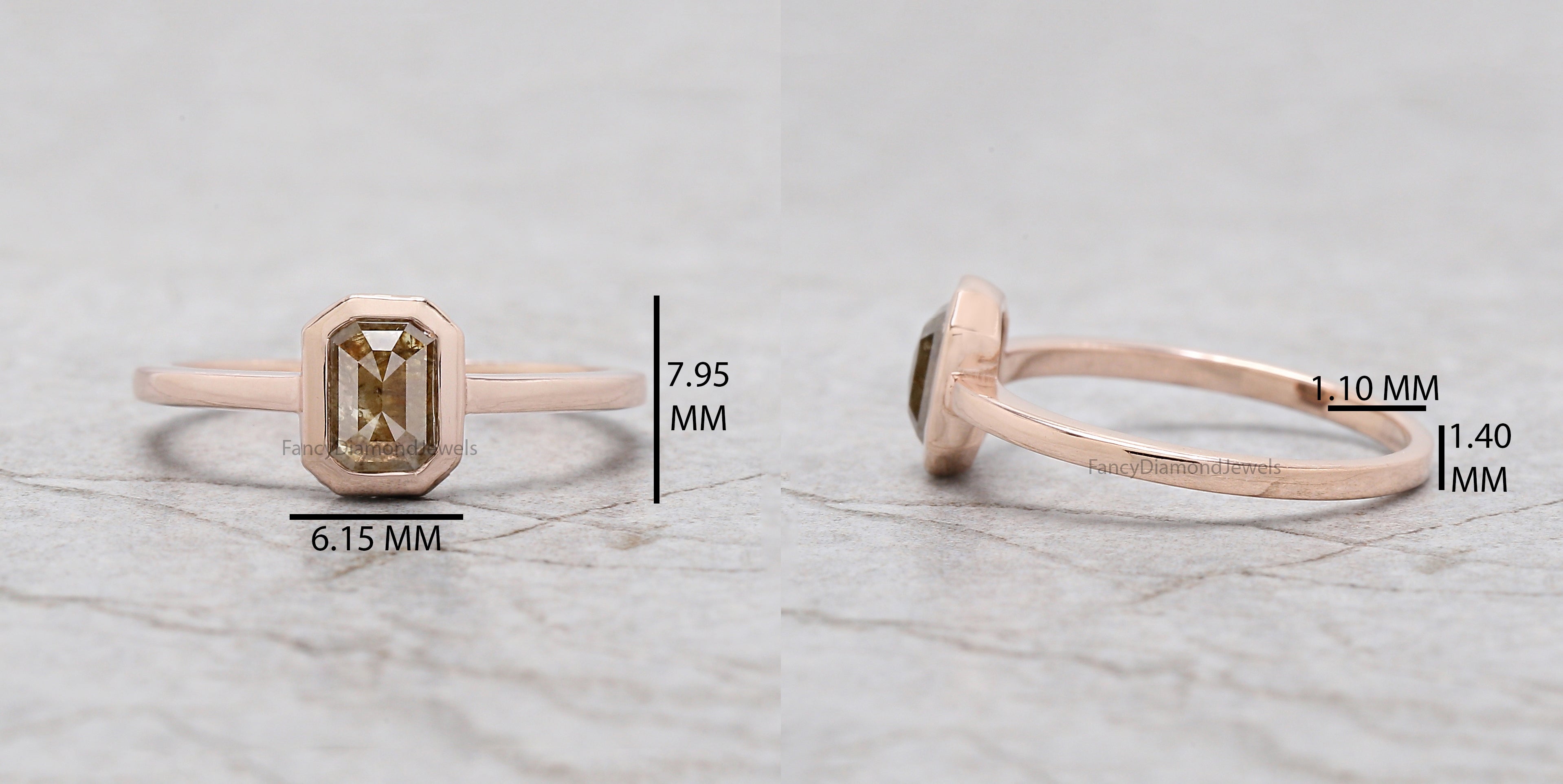 Emerald Cut Brown Color Diamond Ring 0.71 Ct 6.35 MM Emerald Shape Diamond Ring 14K Rose Gold Silver Engagement Ring Gift For Her QL496