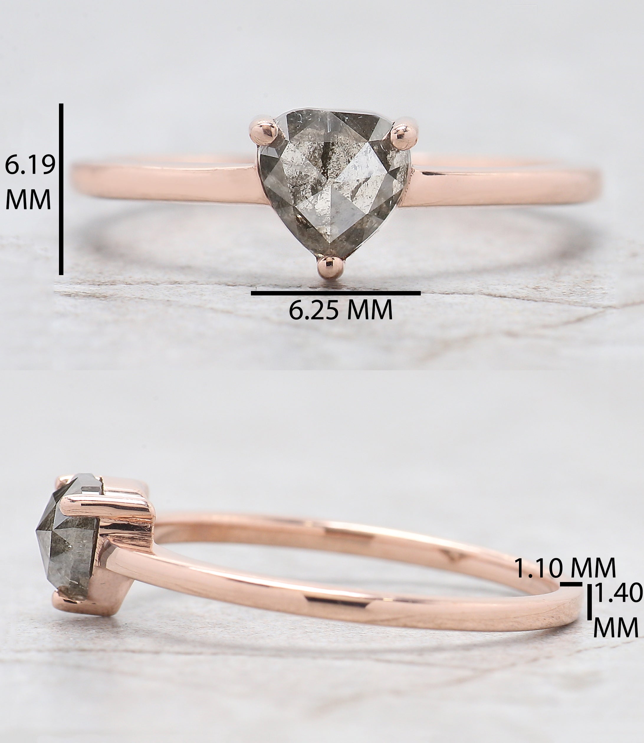 Heart Salt And Pepper Diamond Ring 0.66 Ct 5.50 MM Heart Shape Diamond Ring 14K Solid Rose Gold Silver Engagement Ring Gift For Her QL8267