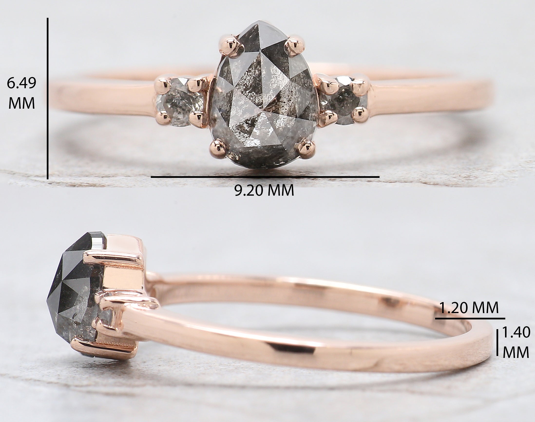 Pear Shape Salt And Pepper Diamond Ring 0.69 Ct 6.35 MM Pear Cut Diamond Ring 14K Solid Rose Gold Silver Engagement Ring Gift For Her QN9491