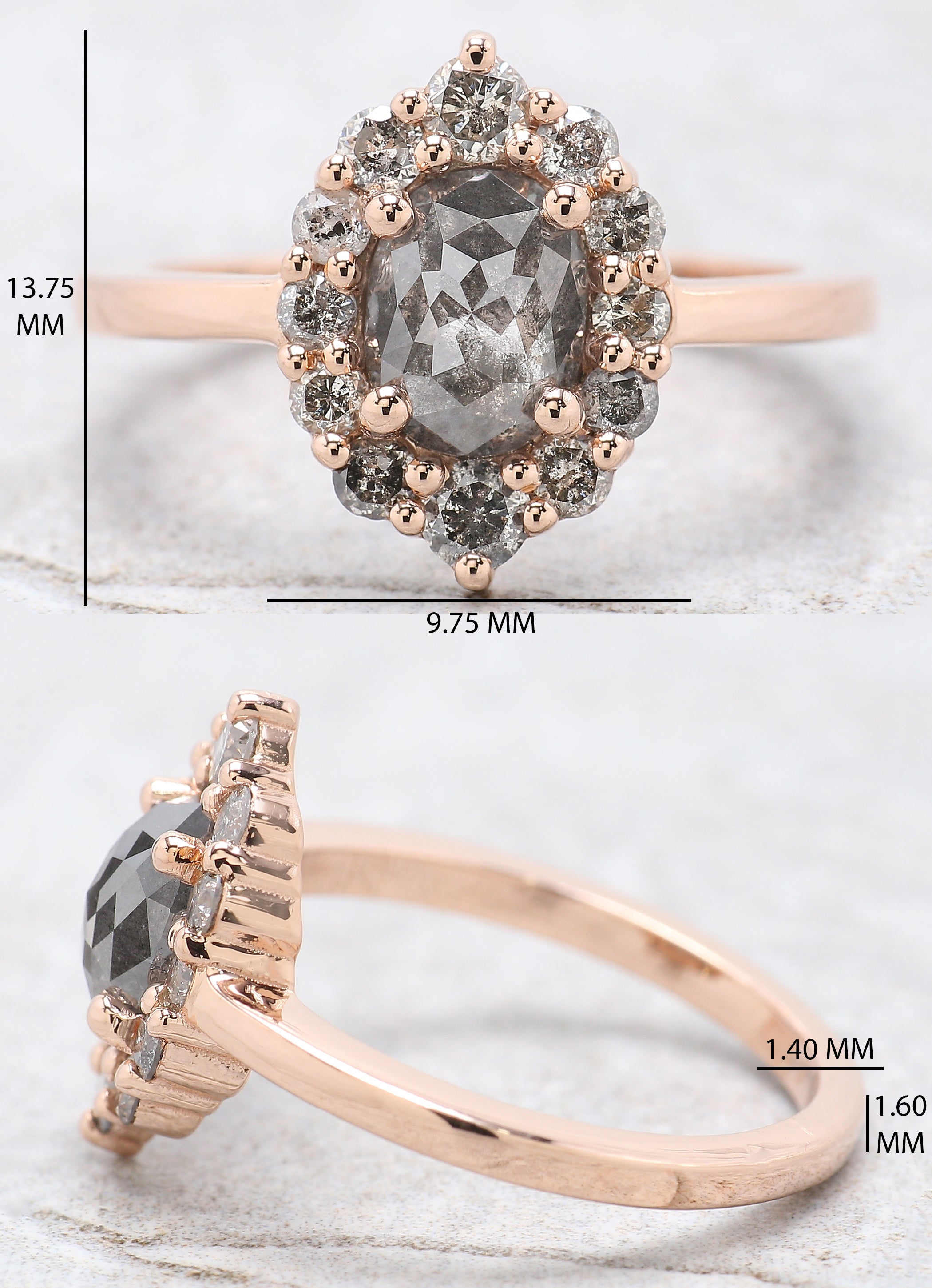 Oval Cut Salt And Pepper Diamond Ring 1.23 Ct 7.15 MM Oval Shape Diamond Ring 14K Solid Rose Gold Silver Engagement Ring Gift For Her QN9439