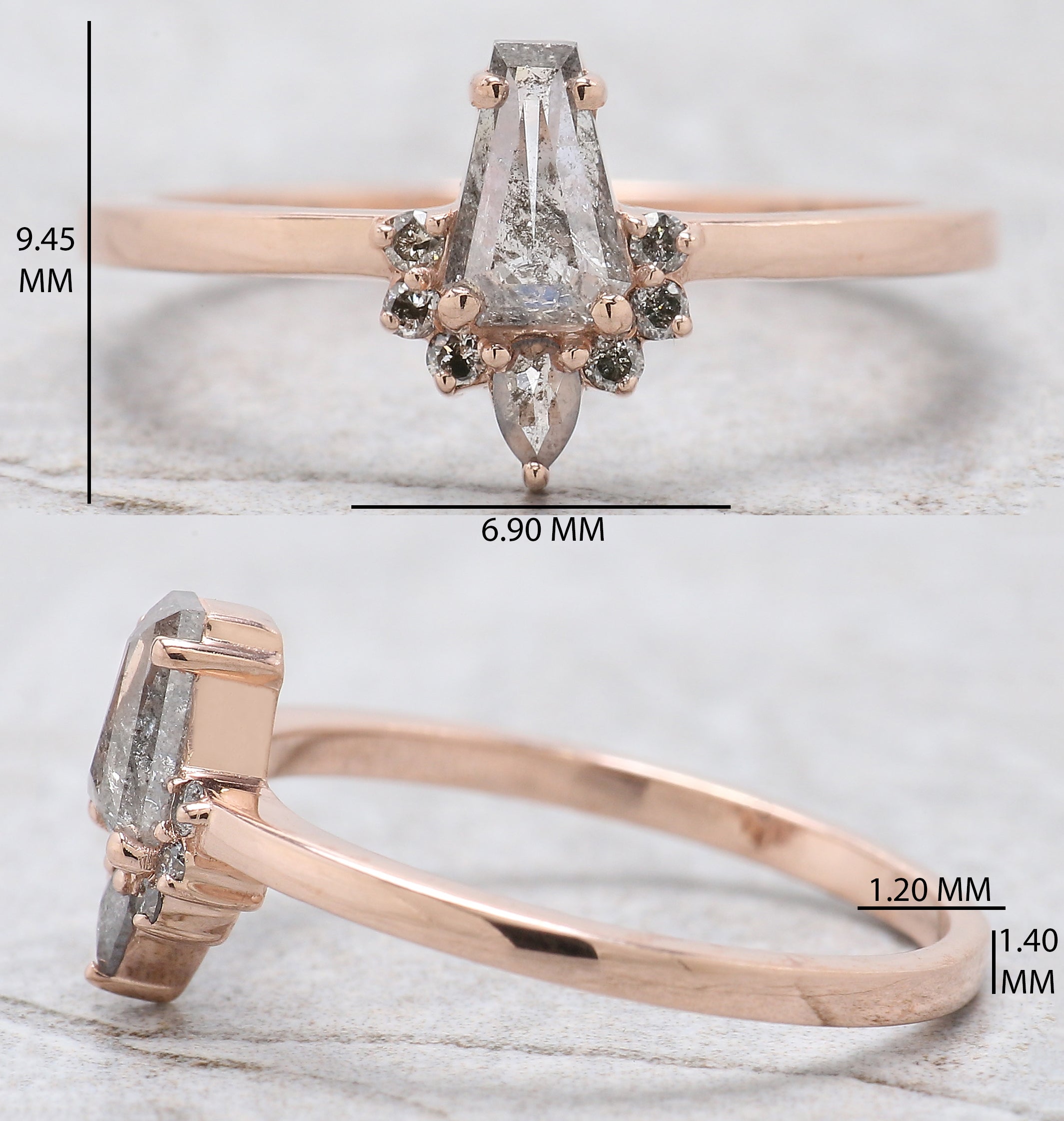 Coffin Cut Salt And Pepper Diamond Ring 0.43 Ct 5.90 MM Coffin Diamond Ring 14K Solid Rose Gold Silver Engagement Ring Gift For Her QN914