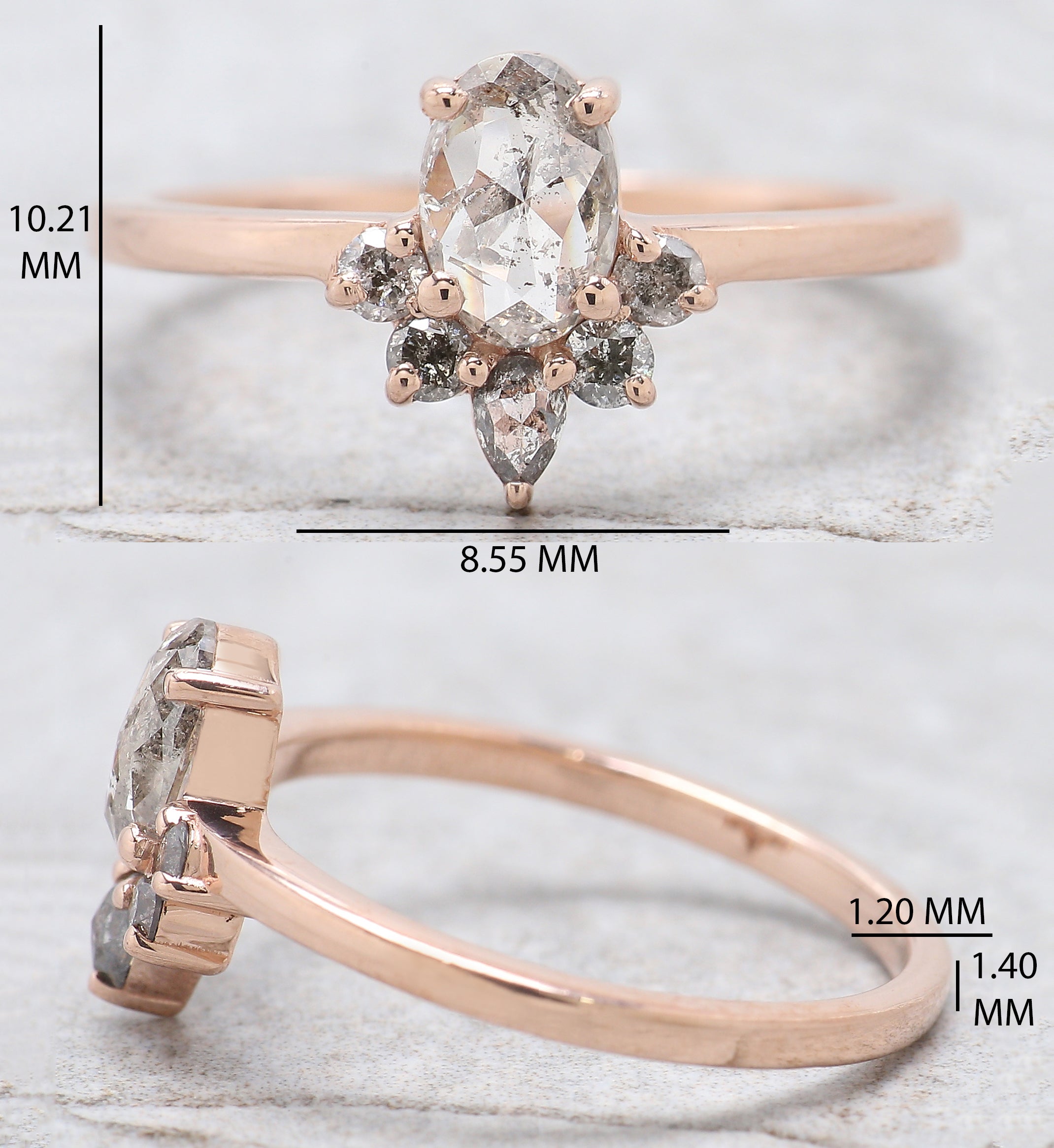 Oval Cut Salt And Pepper Diamond Ring 0.57 Ct 6.45 MM Oval Diamond Ring 14K Solid Rose Gold Silver Oval Engagement Ring Gift For Her QL9614