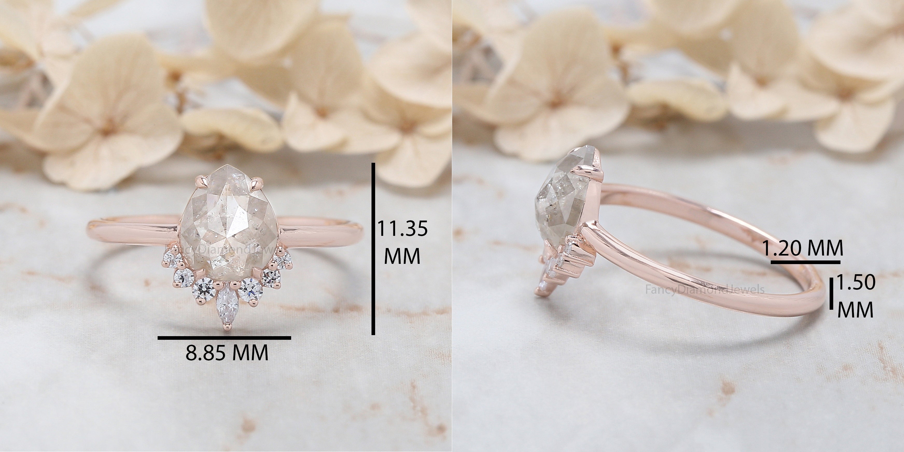 Pear Cut Grey Color Diamond Ring 1.06 Ct 7.80 MM Pear Shape Diamond Ring 14K Solid Rose Gold Silver Pear Engagement Ring Gift For Her QN8862