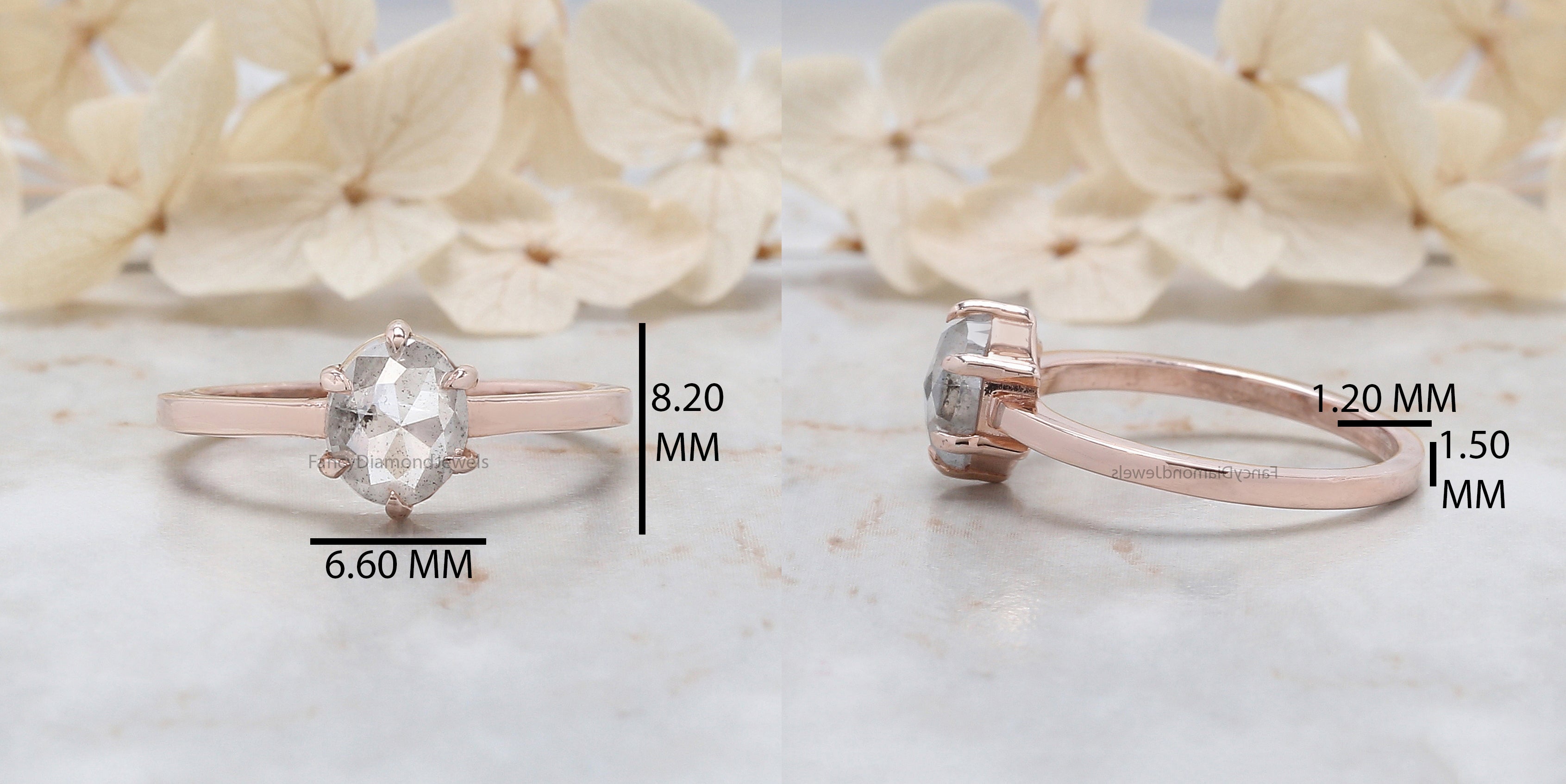 Oval Cut Salt And Pepper Diamond Ring 1.03 Ct 7.00 MM Oval Diamond Ring 14K Solid Rose Gold Silver Oval Engagement Ring Gift For Her QL1098
