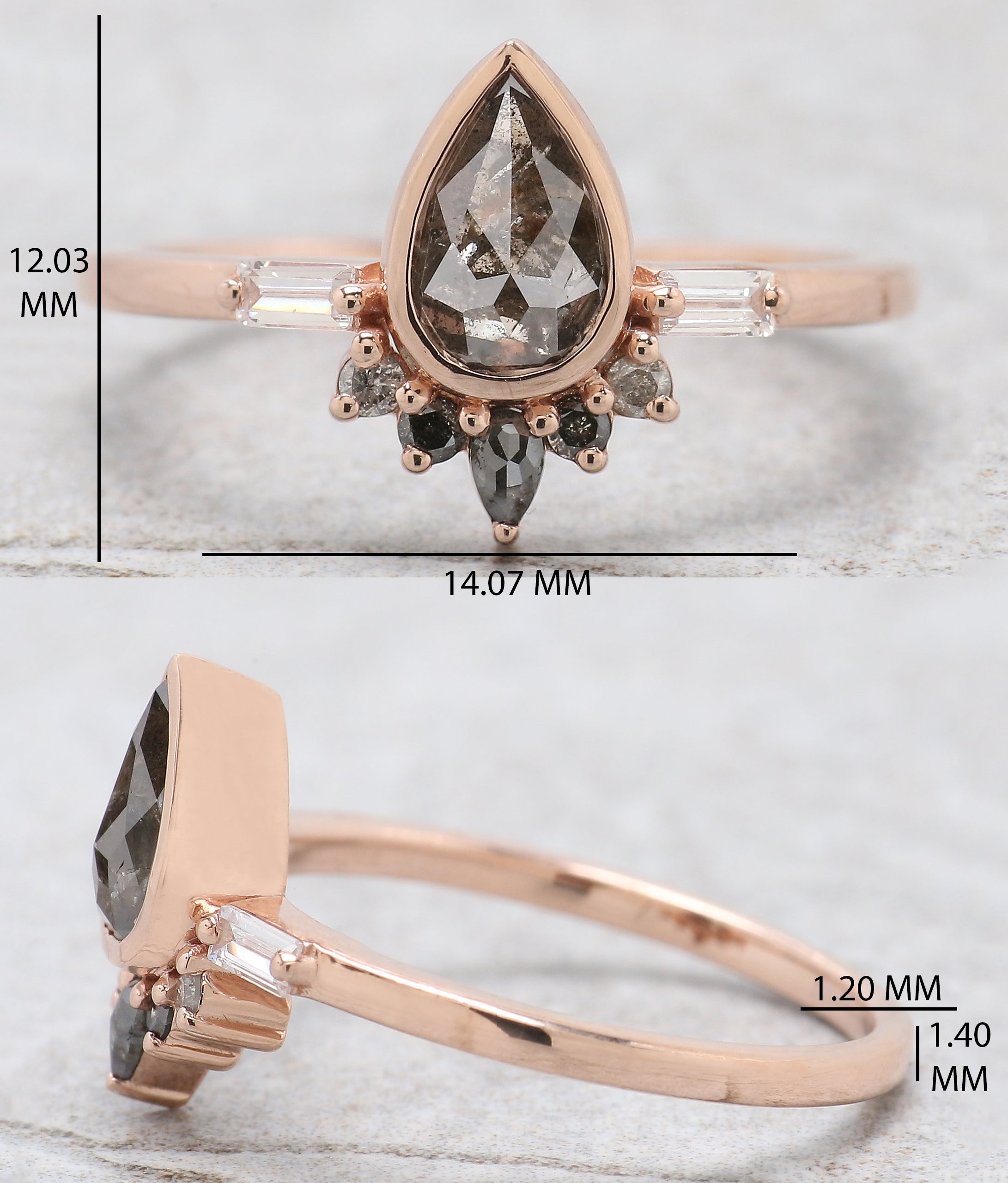 Pear Cut Salt And Pepper Diamond Ring 0.65 Ct 7.39 MM Pear Diamond Ring 14K Solid Rose Gold Silver Engagement Pear Ring Gift For Her QN2046