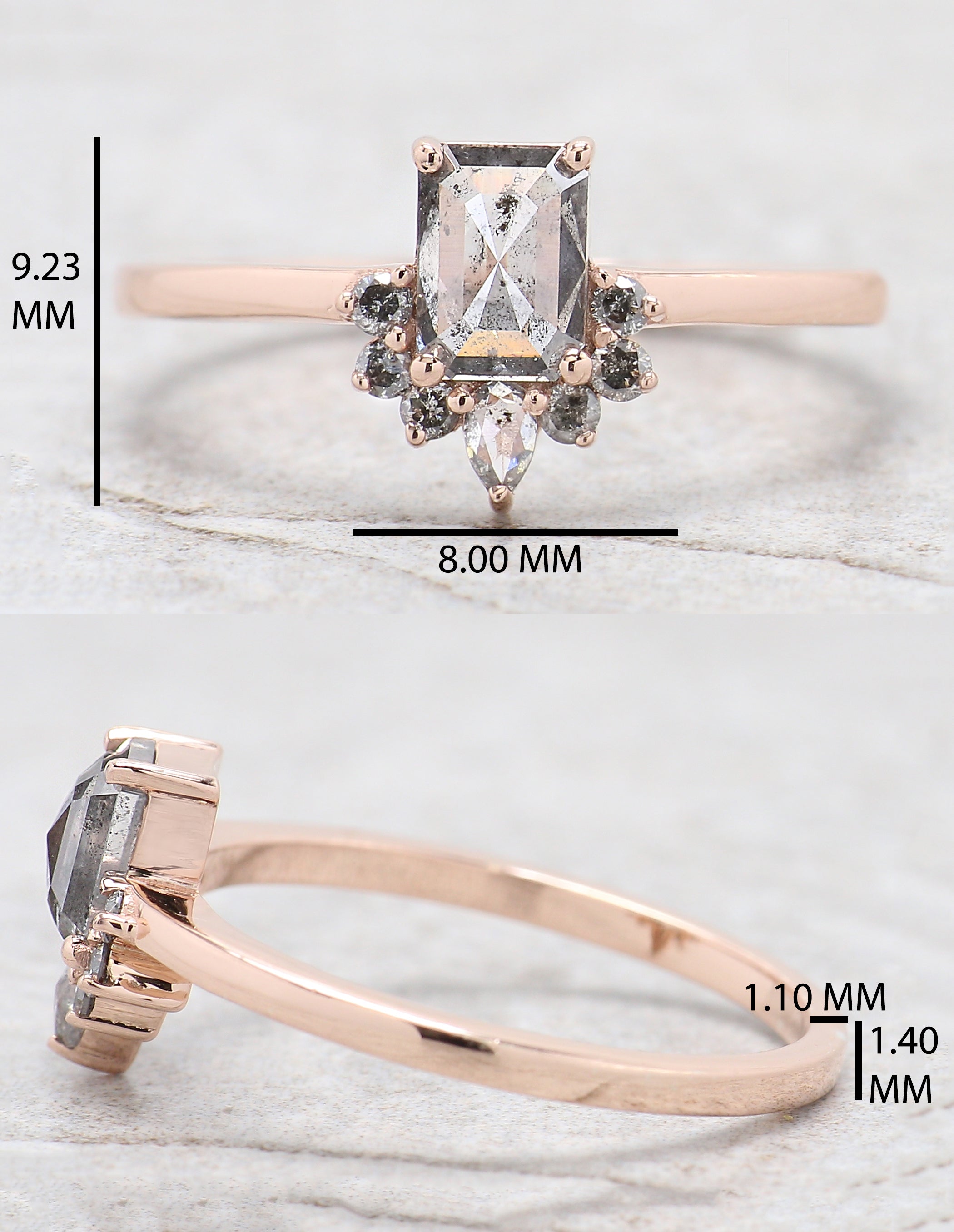 Emerald Salt And Pepper Diamond Ring Engagement Wedding Gift Ring 14K Solid Rose White Yellow Gold Ring 0.65 CT QL9579