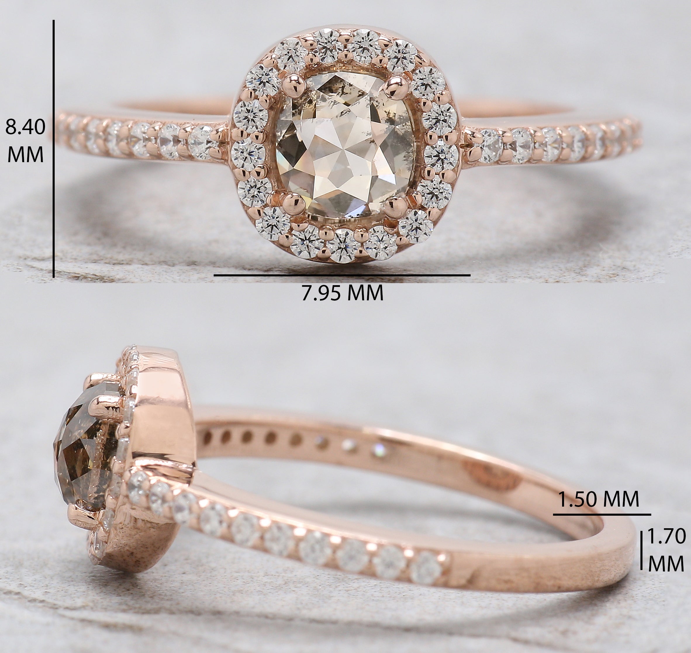 Cushion Cut Salt And Pepper Diamond Ring 0.76 Ct 5.20 MM Cushion Diamond Ring 14K Solid Rose Gold Silver Engagement Ring Gift For Her QN9868