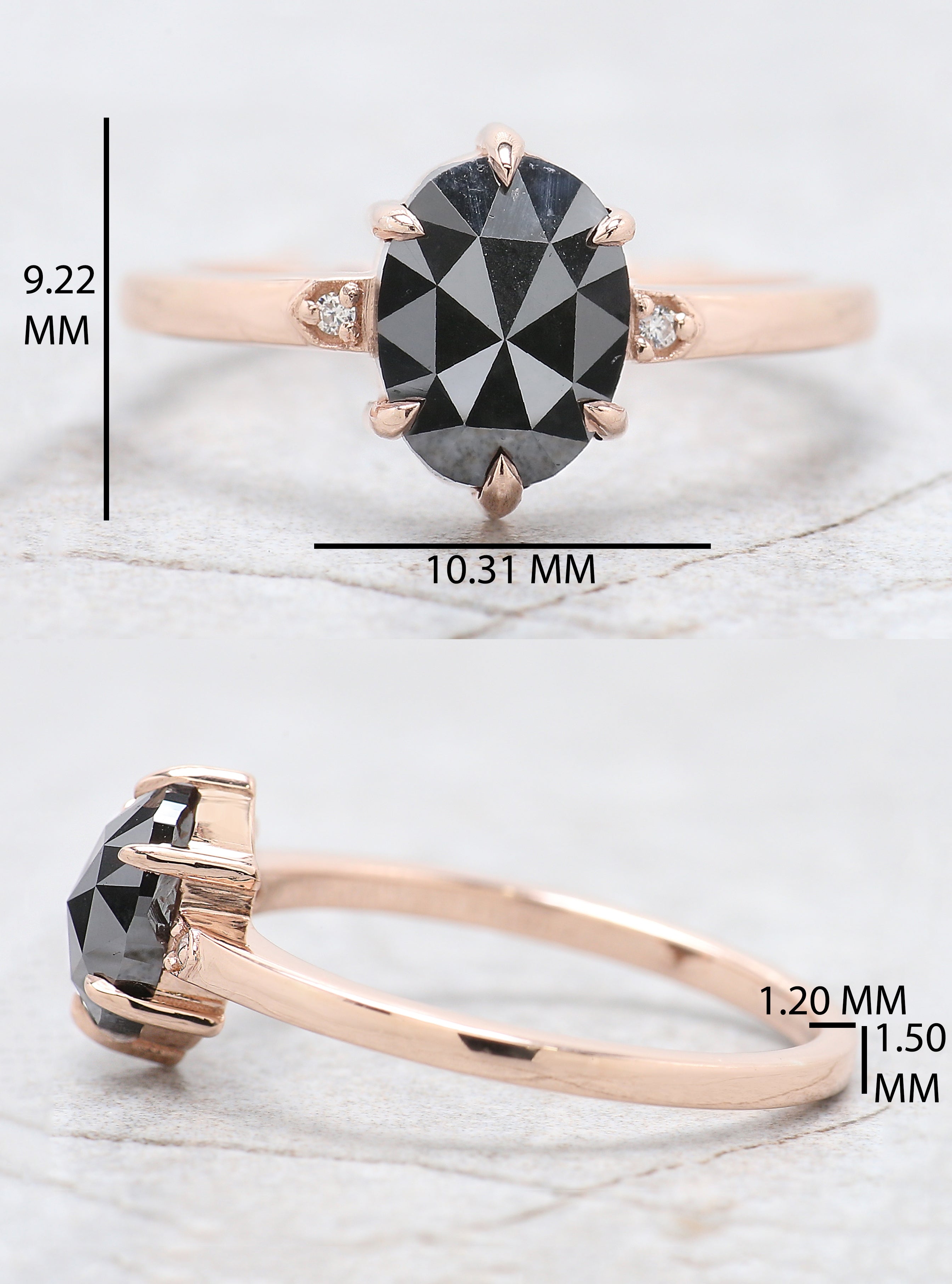 Oval Cut Black Color Diamond Ring 1.14 Ct 7.71 MM Oval Shape Diamond Ring 14K Solid Rose Gold Silver Oval Engagement Ring Gift For Her QN1976