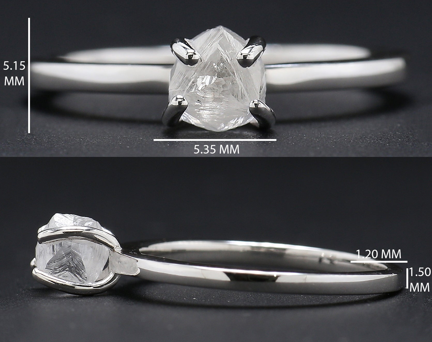 Rough White-F Color Diamond Ring 1.07 Ct 5.50 MM Crystal Rough Diamond Ring 14K Solid White Gold Silver Engagement Ring Gift For Her KDL2471