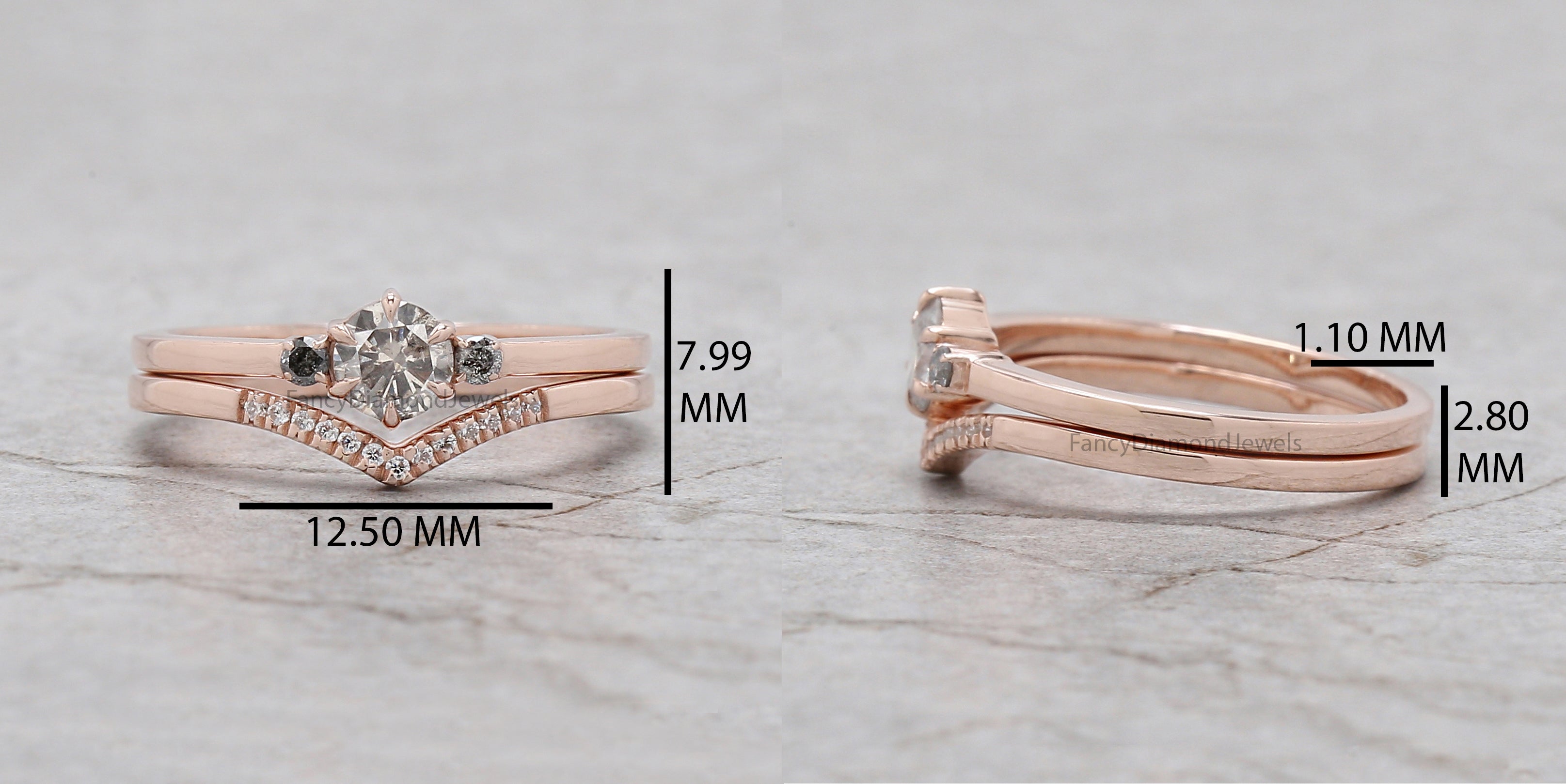 Round Cut Salt And Pepper Diamond Ring 0.32 Ct 4.50 MM Round Diamond Ring 14K Solid Rose Gold Silver Engagement Ring Gift For Her QL7914