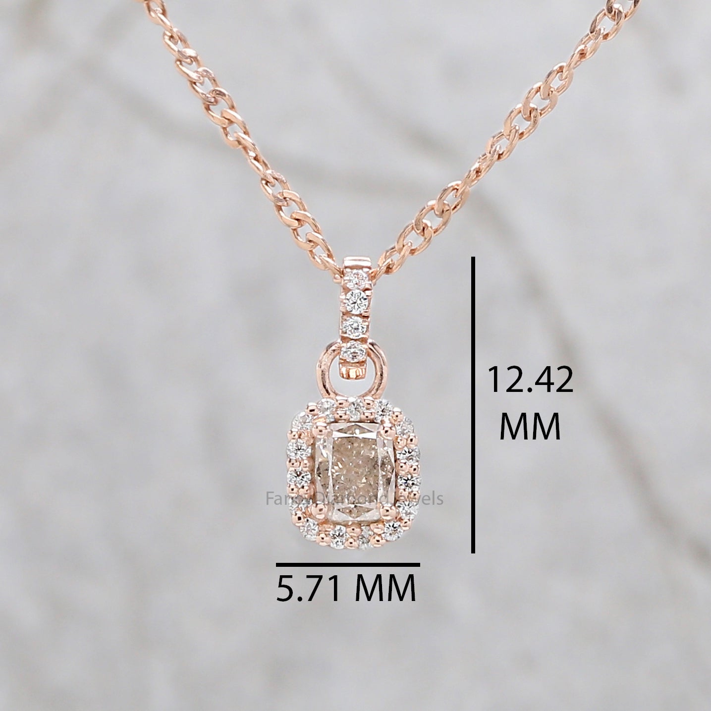 Cushion Cut Grey Color Diamond Pendant 0.36 Ct 4.60 MM Cushion Diamond Pendant 14K Rose Gold Silver Engagement Pendant Gift For Her QN8711