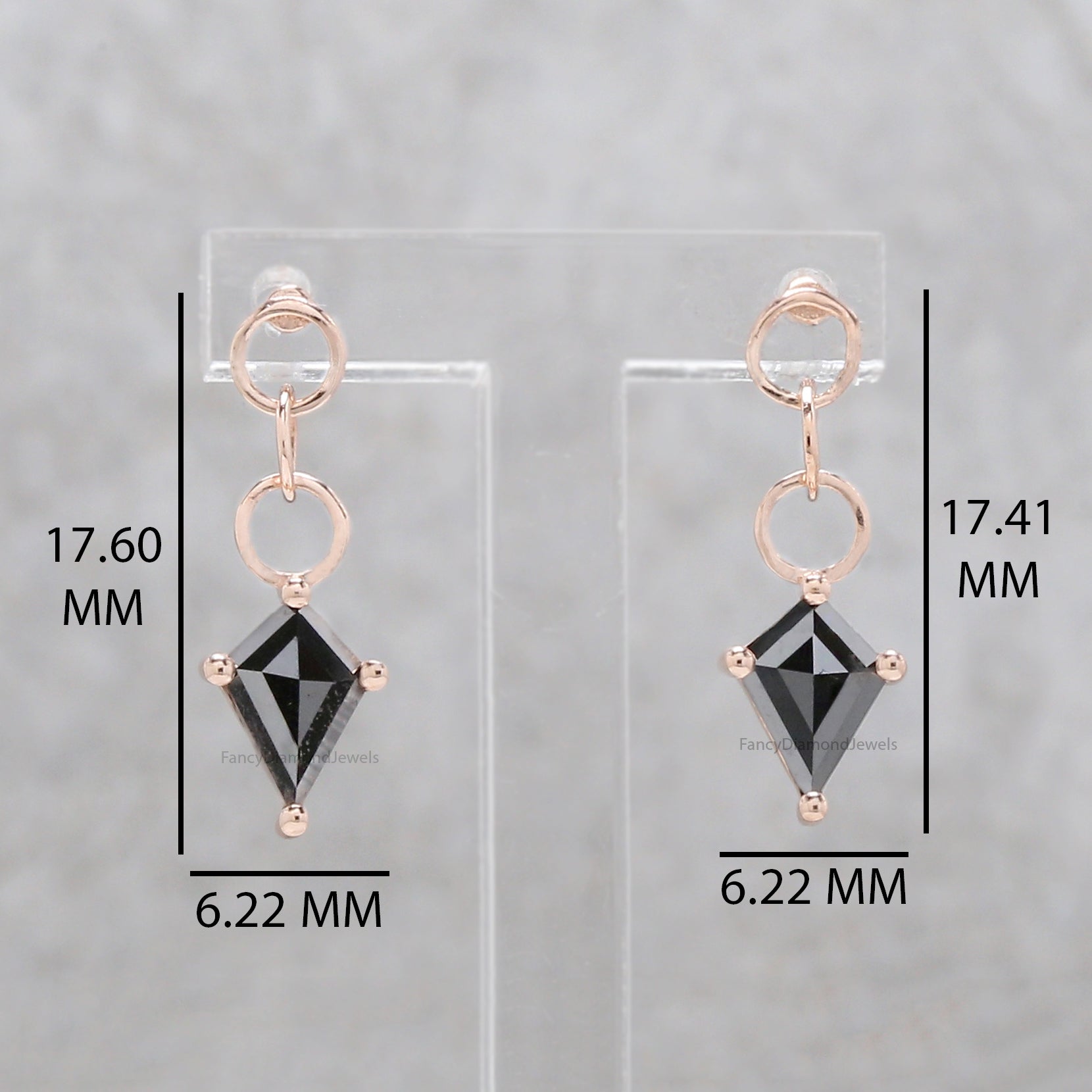 Kite Cut Black Color Diamond Earring 0.77 Ct 7.70 MM Kite Diamond Earring 14K Solid Rose Gold Silver Engagement Earring Gift For Her QN2276