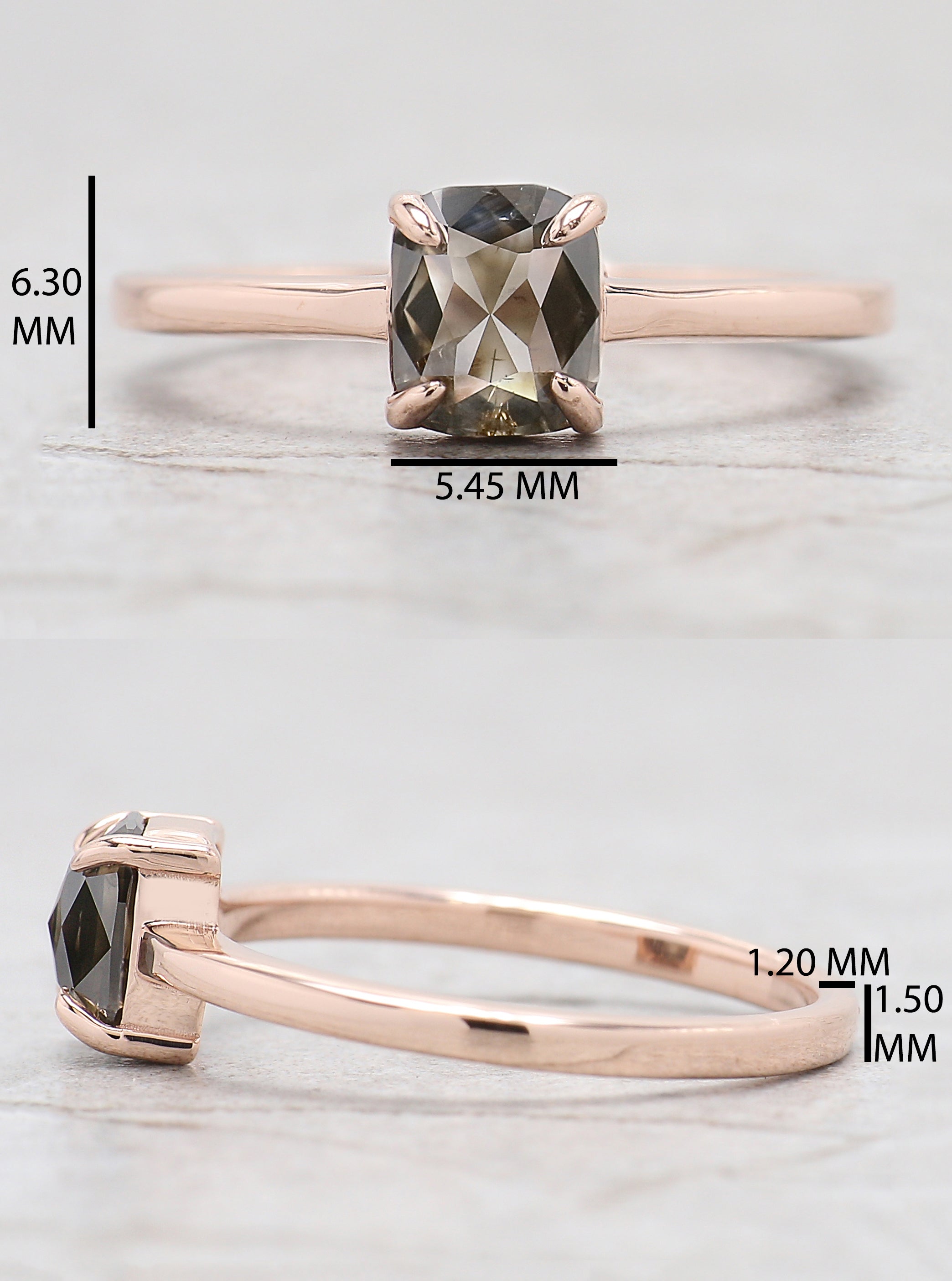 Cushion Cut Brown Color Diamond Ring 0.85 Ct 6.20 MM Cushion Diamond Ring 14K Solid Rose Gold Silver Engagement Ring Gift For Her QL390