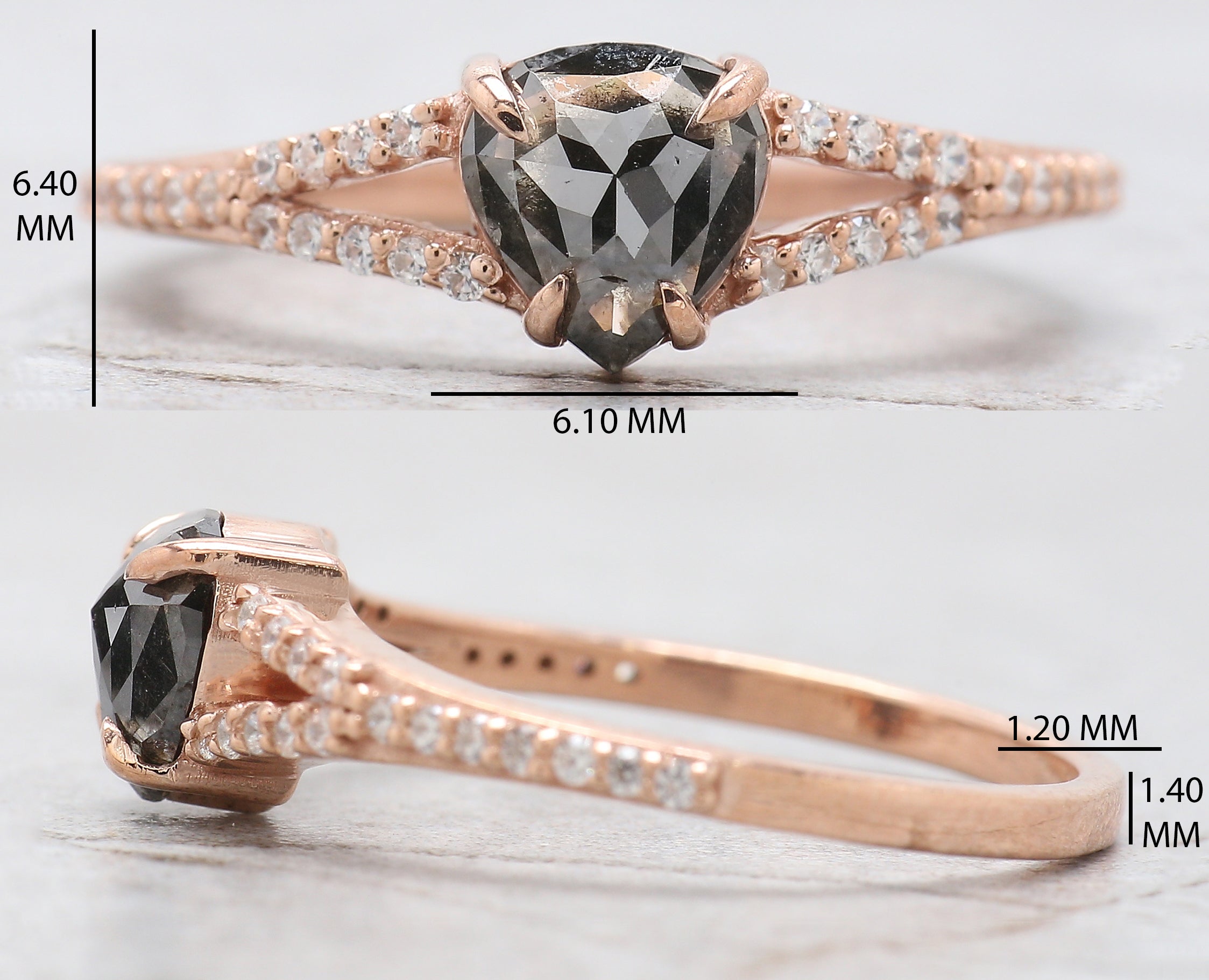 Heart Cut Salt And Pepper Diamond Ring 0.85 Ct 6.40 MM Heart Diamond Ring 14K Solid Rose Gold Silver Engagement Ring Gift For Her QN7701