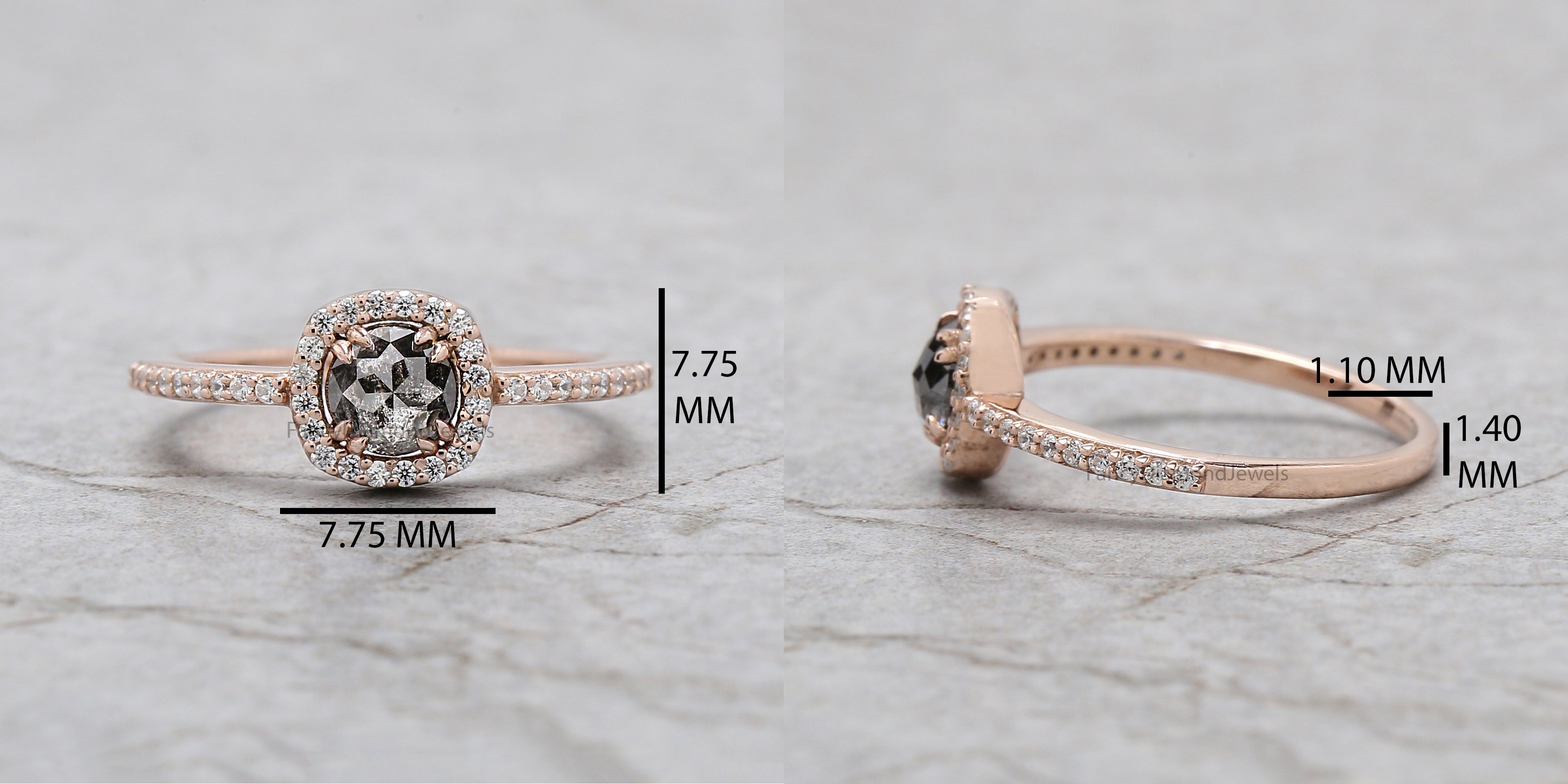 Round Rose Cut Salt And Pepper Diamond Ring 0.51 Ct 4.83 MM Round Diamond Ring 14K Rose Gold Silver Engagement Ring Gift For Her QL2778